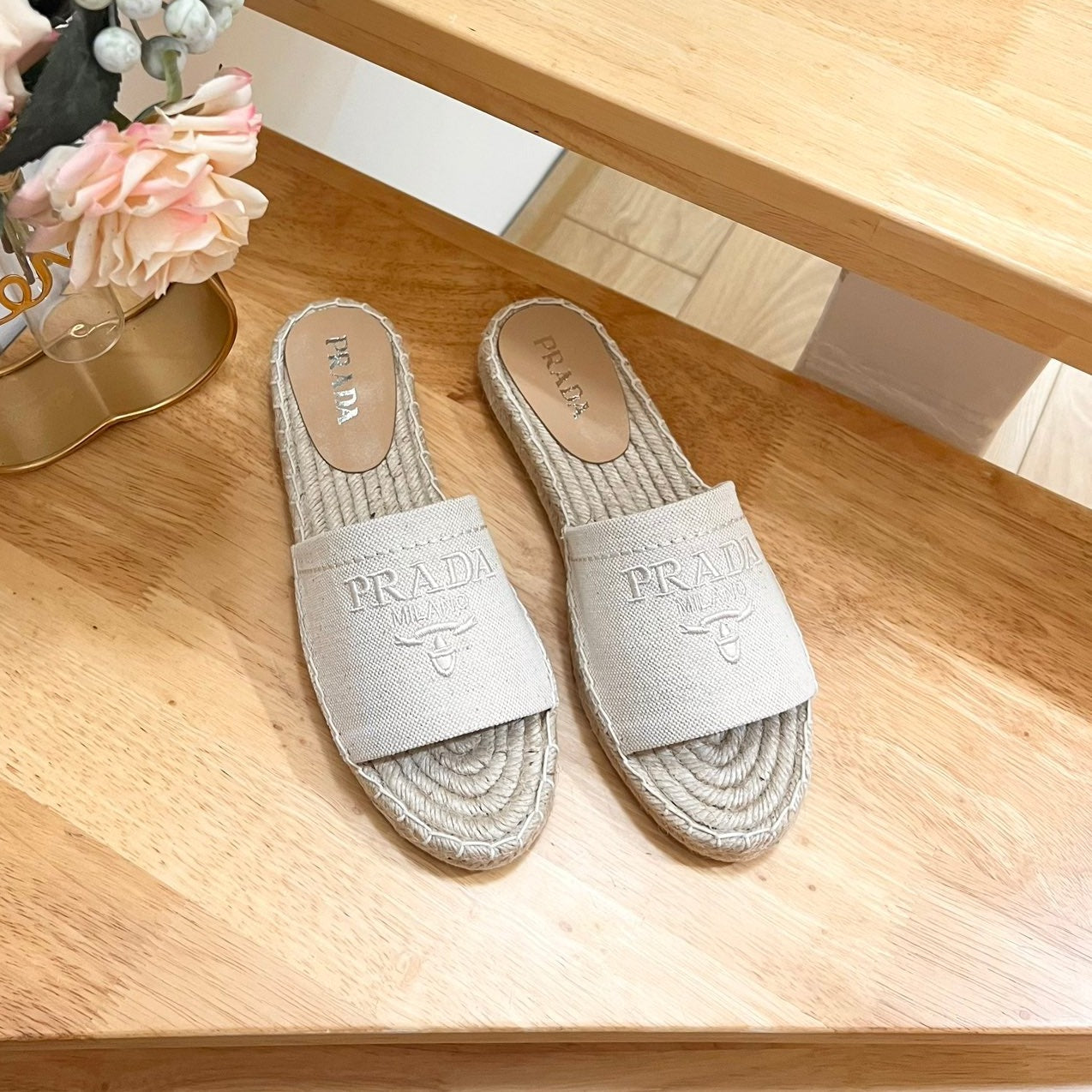 PRA CROCHET SLIPPERS CREAMY WHITE LINEN FABRIC - 35