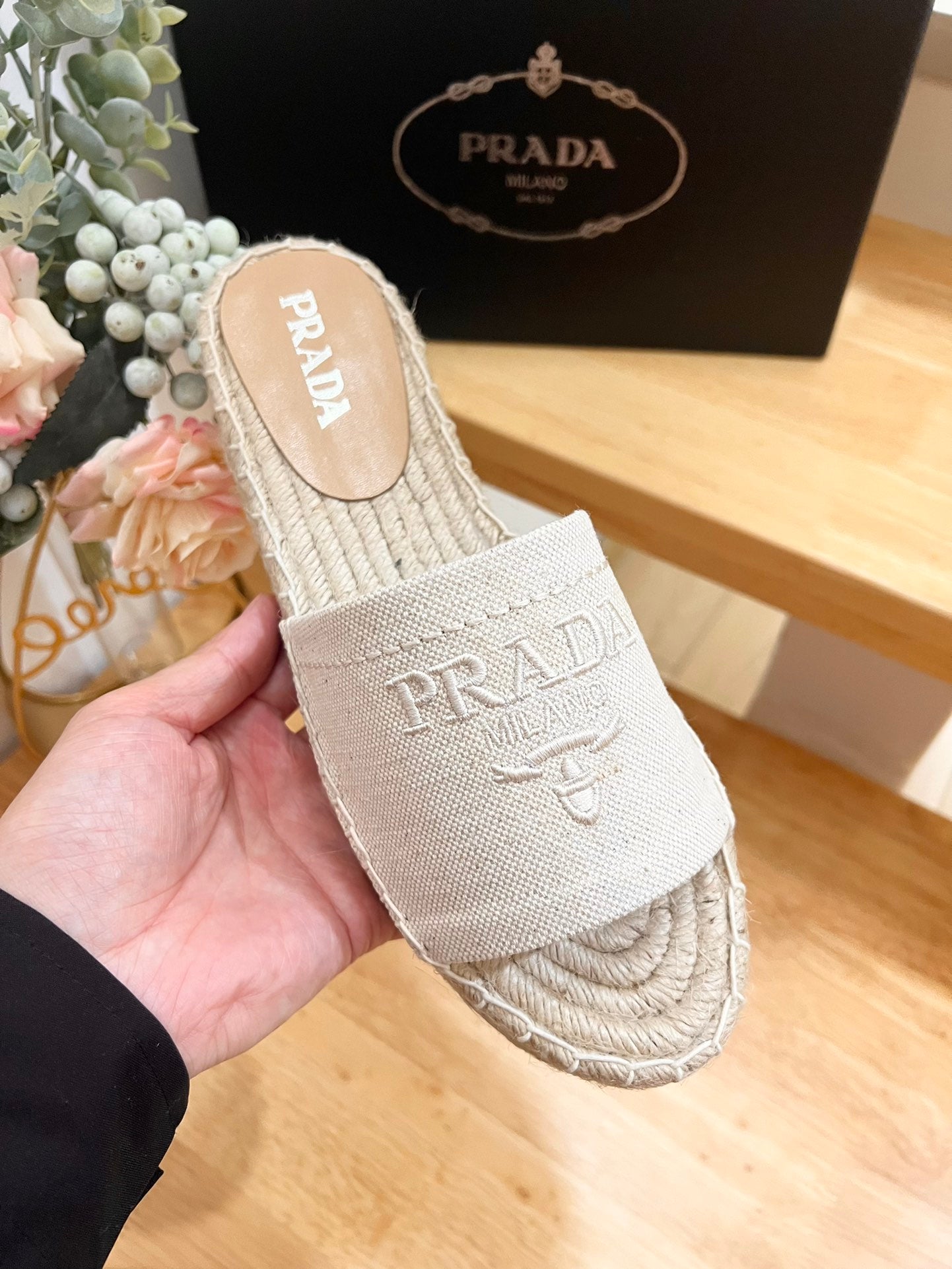 Pra Slide 20 Beige Velvet Sole Raffia - 35