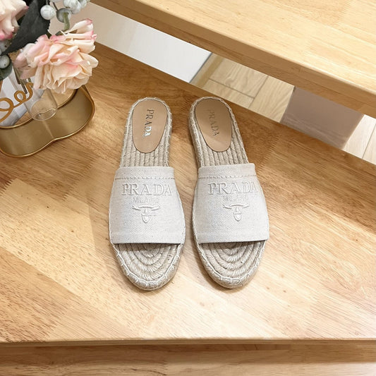 Pra Slide 20 Beige Velvet Sole Raffia - 35
