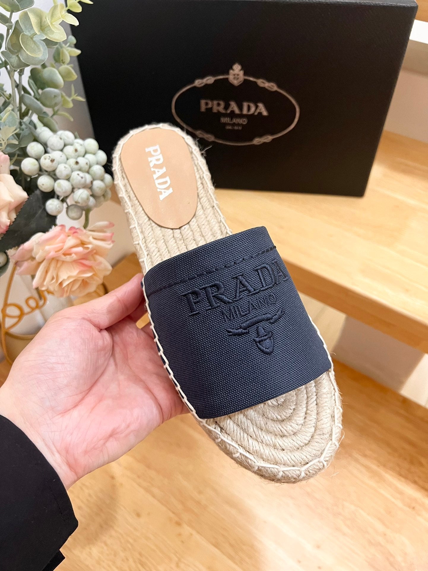 Pra Slide 20 Denim Velvet Beige Sole Raffia - 35