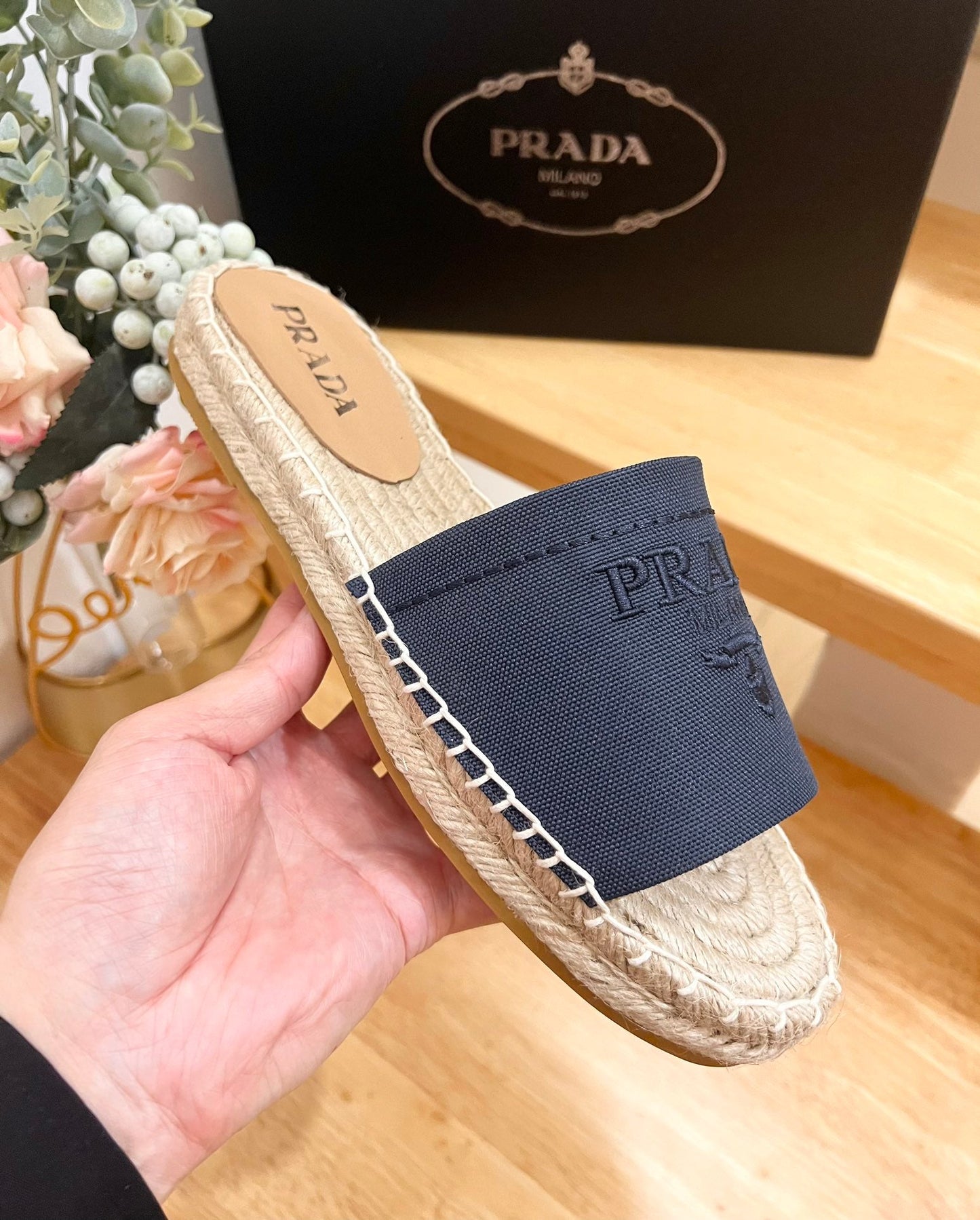 Pra Slide 20 Denim Velvet Beige Sole Raffia - 35