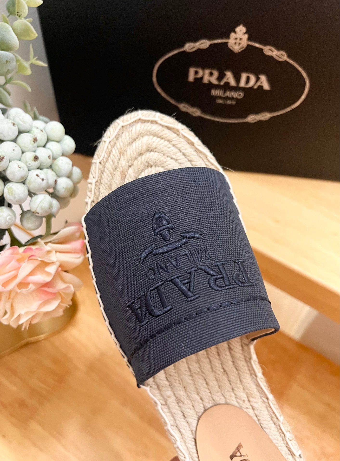 Pra Slide 20 Denim Velvet Beige Sole Raffia - 35