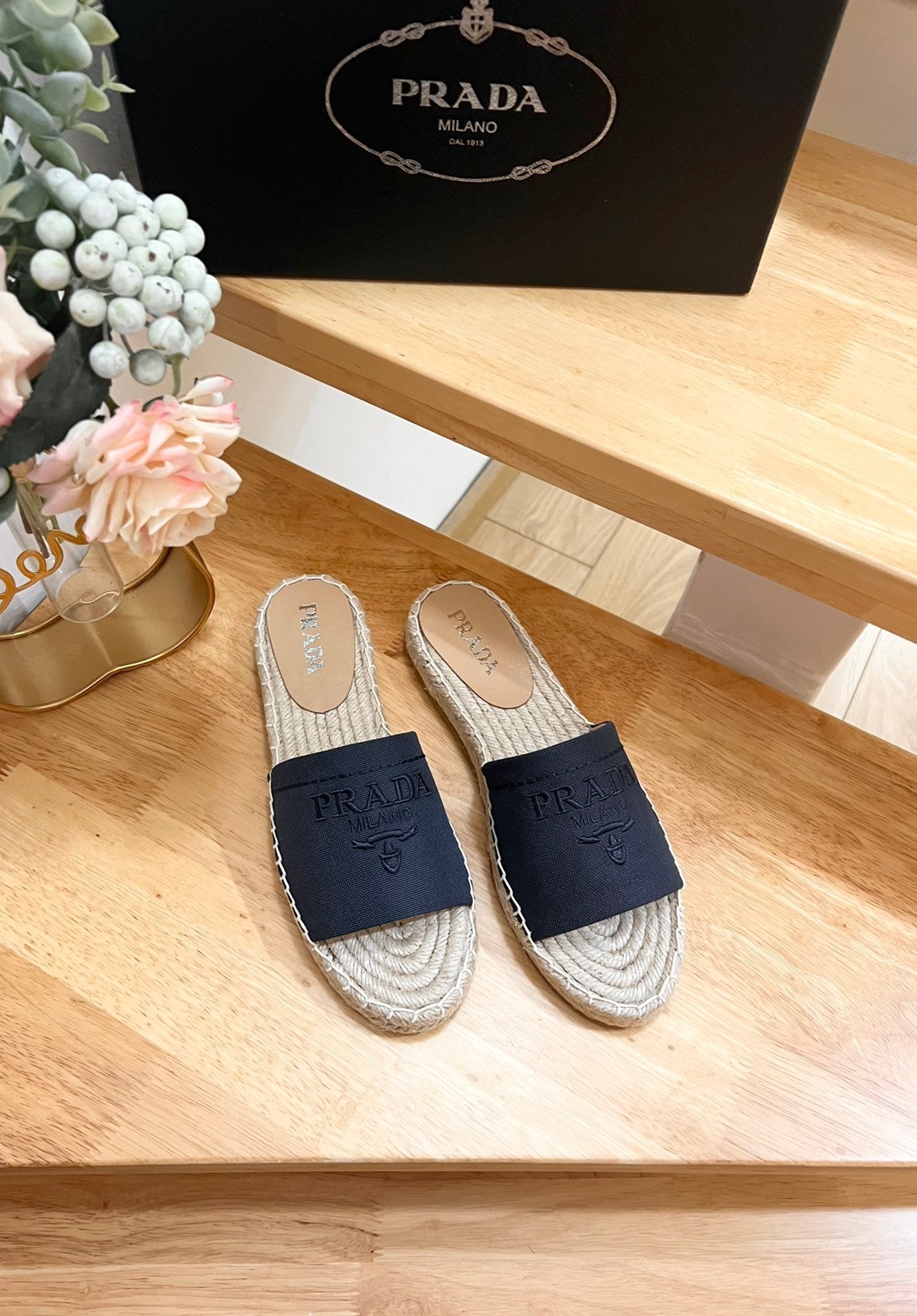 Pra Slide 20 Denim Velvet Beige Sole Raffia - 35
