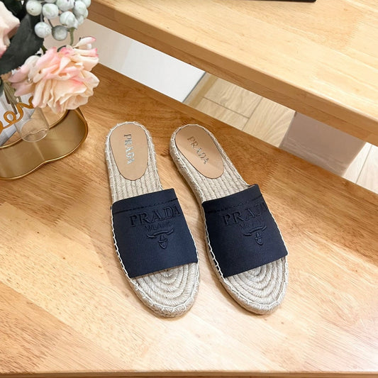 PRA CROCHET SLIPPERS NAVY LINEN FABRIC - 35