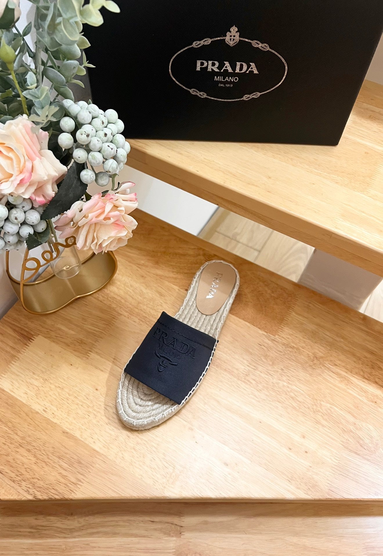 PRA CROCHET SLIPPERS NAVY LINEN FABRIC - 35