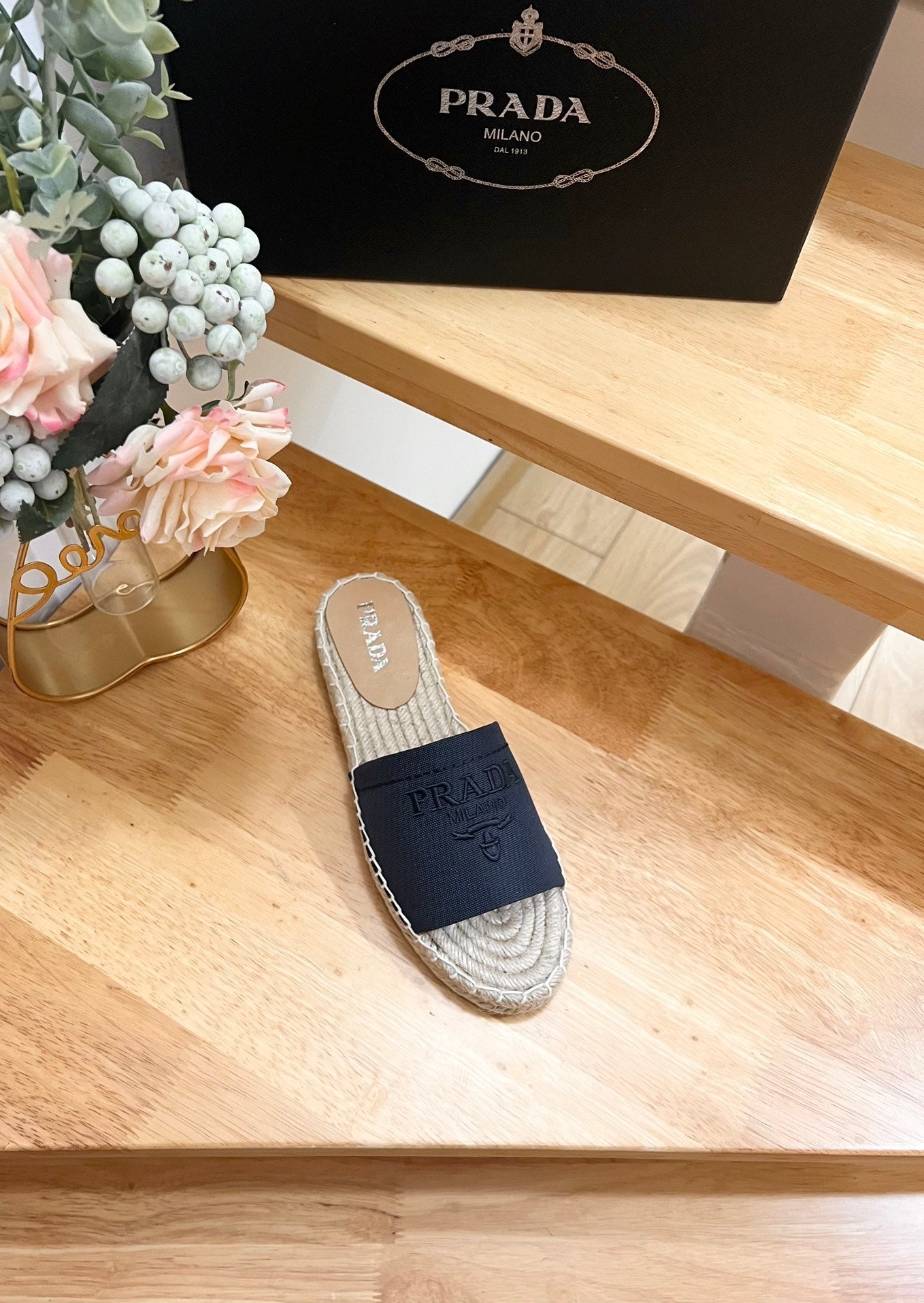 PRA CROCHET SLIPPERS NAVY LINEN FABRIC - 35