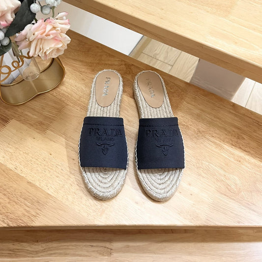 Pra Slide 20 Denim Velvet Beige Sole Raffia - 35