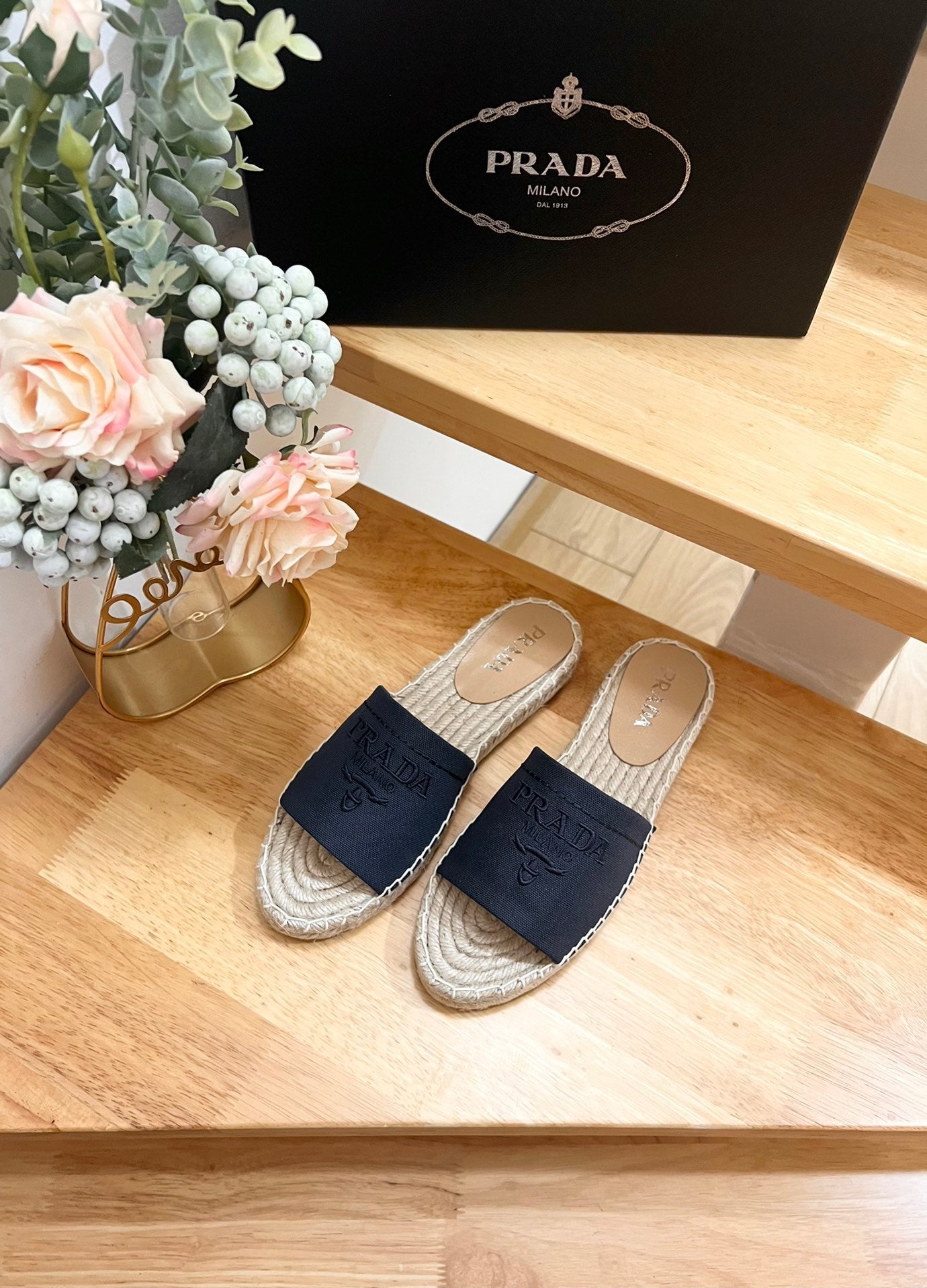 Pra Slide 20 Denim Velvet Beige Sole Raffia - 35