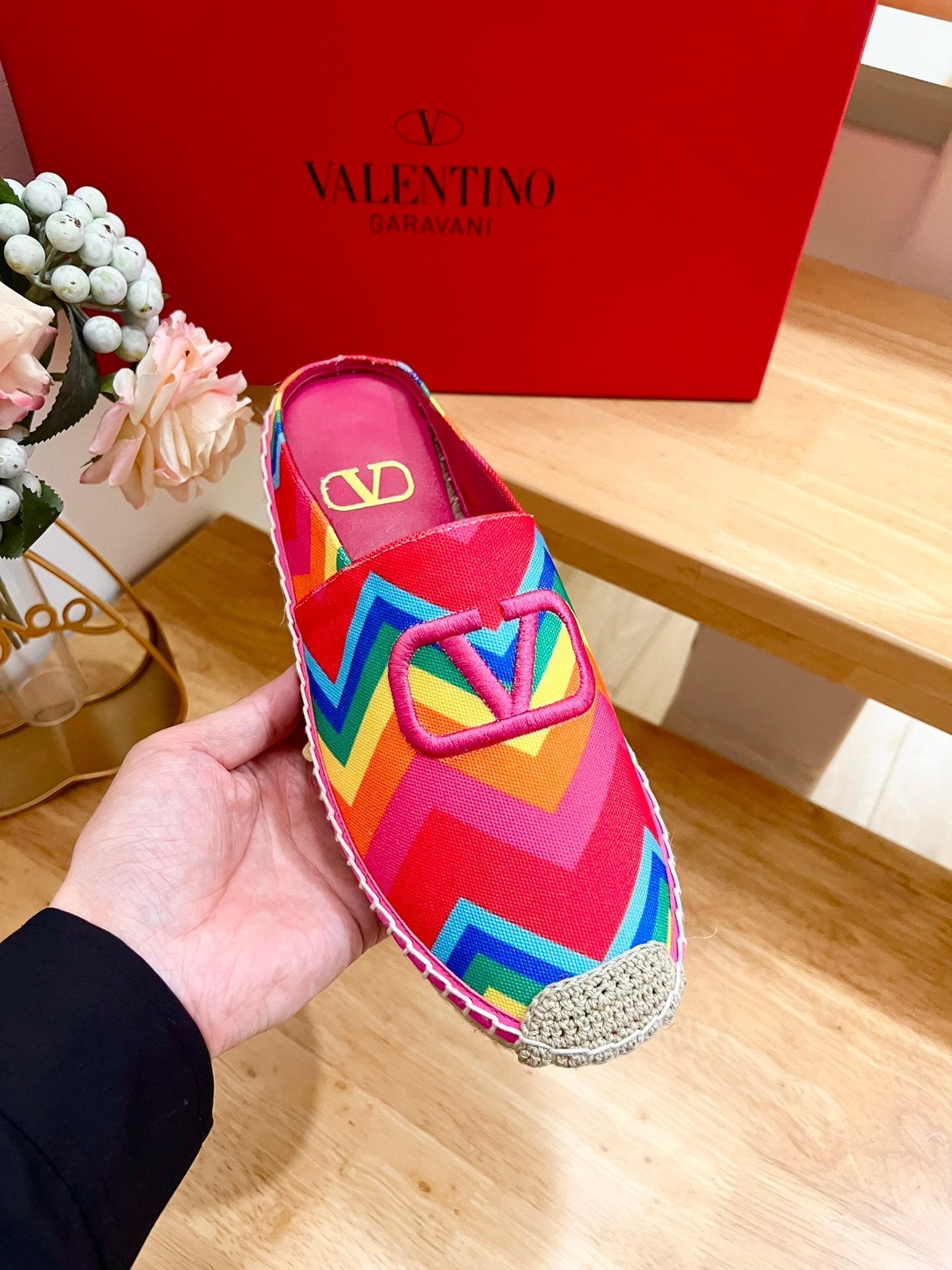 GARAVANI PRINTED COLORFUL CANVAS MULE WITH EMBROIDERED LOGO - 35