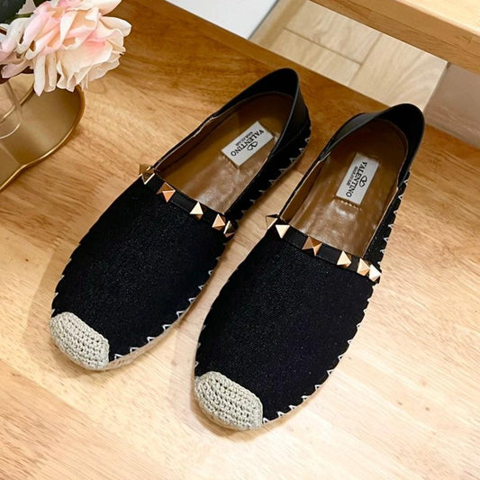 ROCKSTUD BLACK CANVAS ESPADRILLES - 36