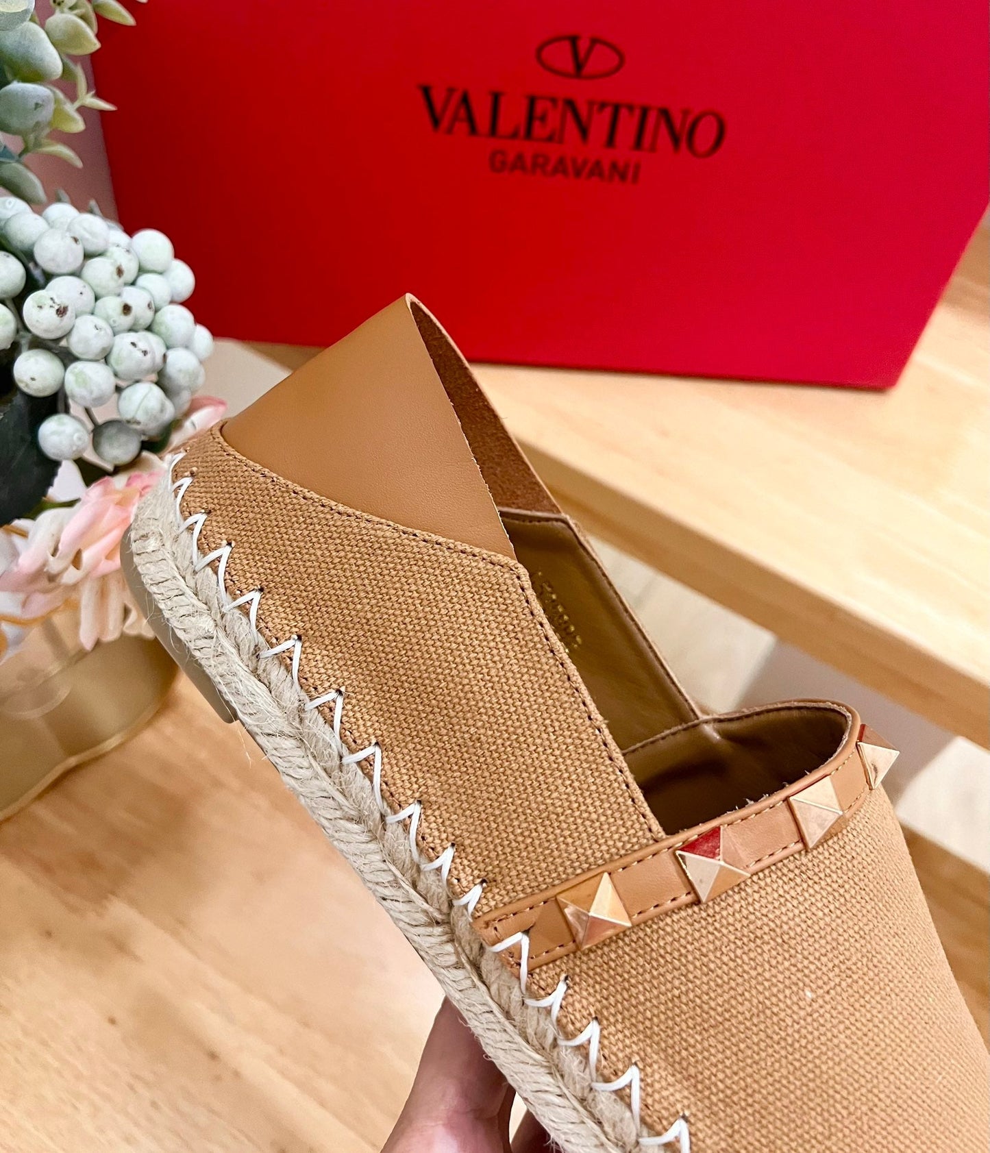 ROCKSTUD CIDER BROWN CANVAS ESPADRILLES - 36