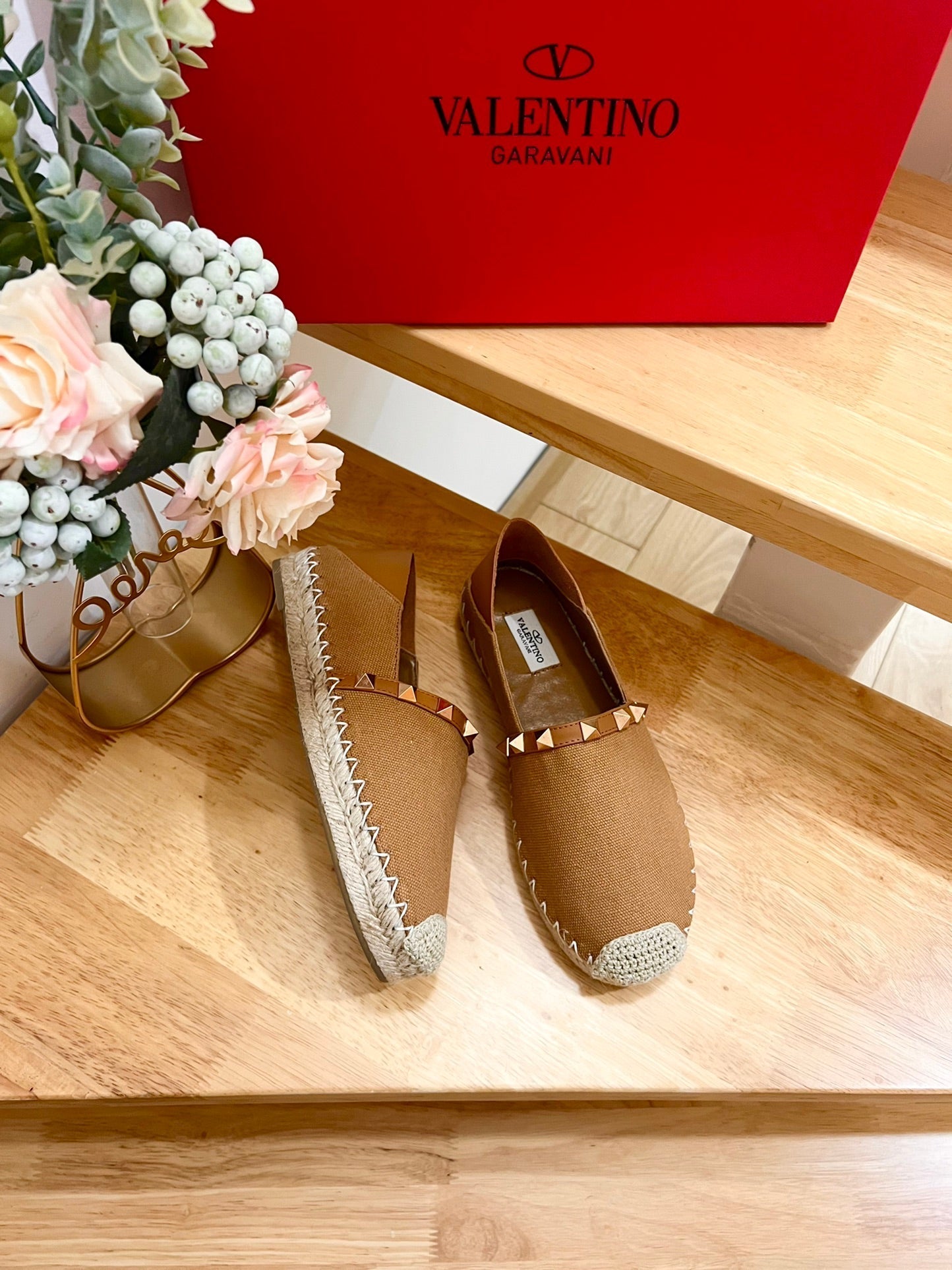 ROCKSTUD CIDER BROWN CANVAS ESPADRILLES - 36