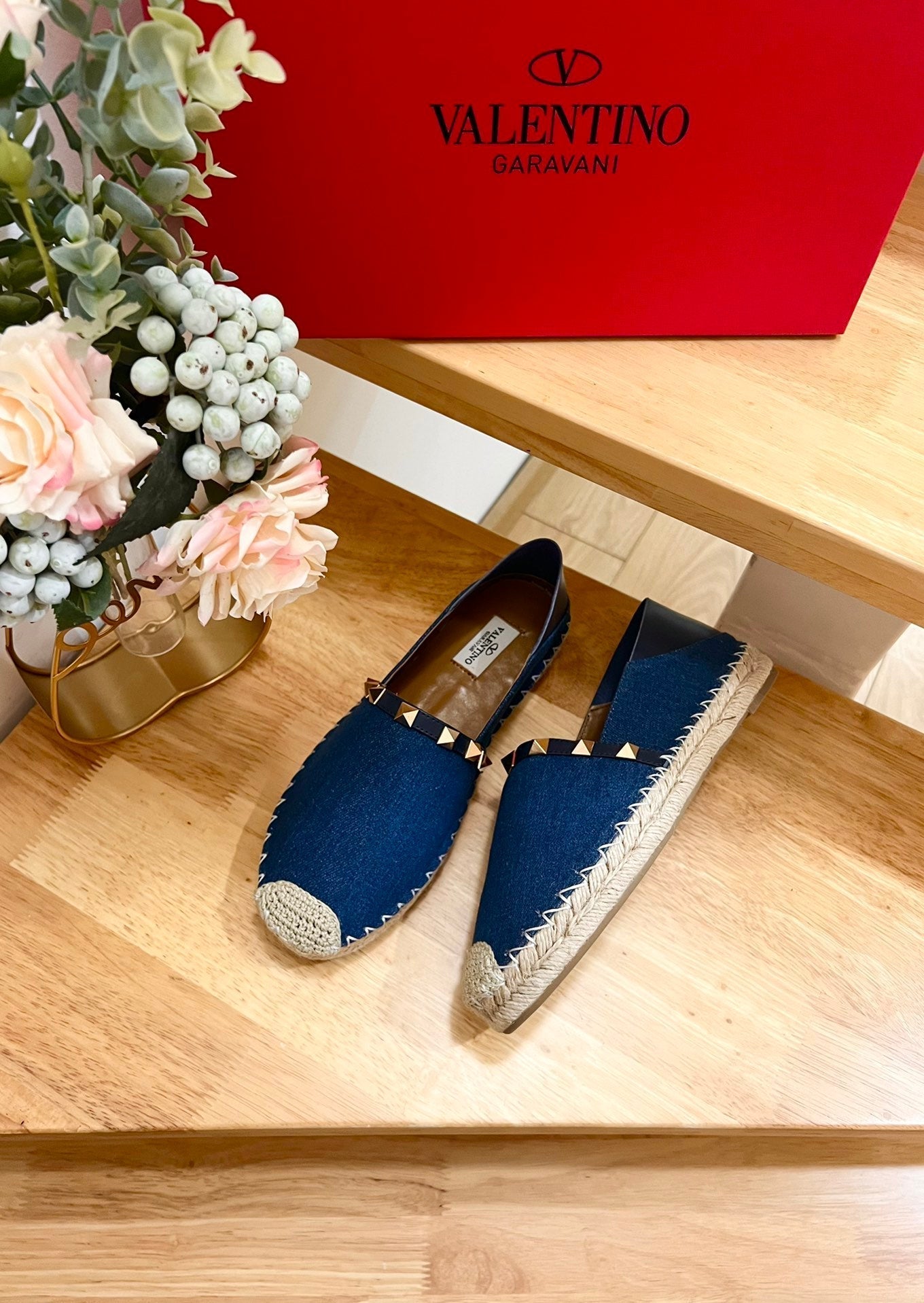 ROCKSTUD NAVY BLUE CANVAS ESPADRILLES - 36