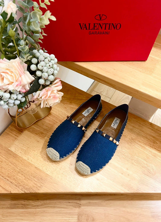 ROCKSTUD NAVY BLUE CANVAS ESPADRILLES - 36