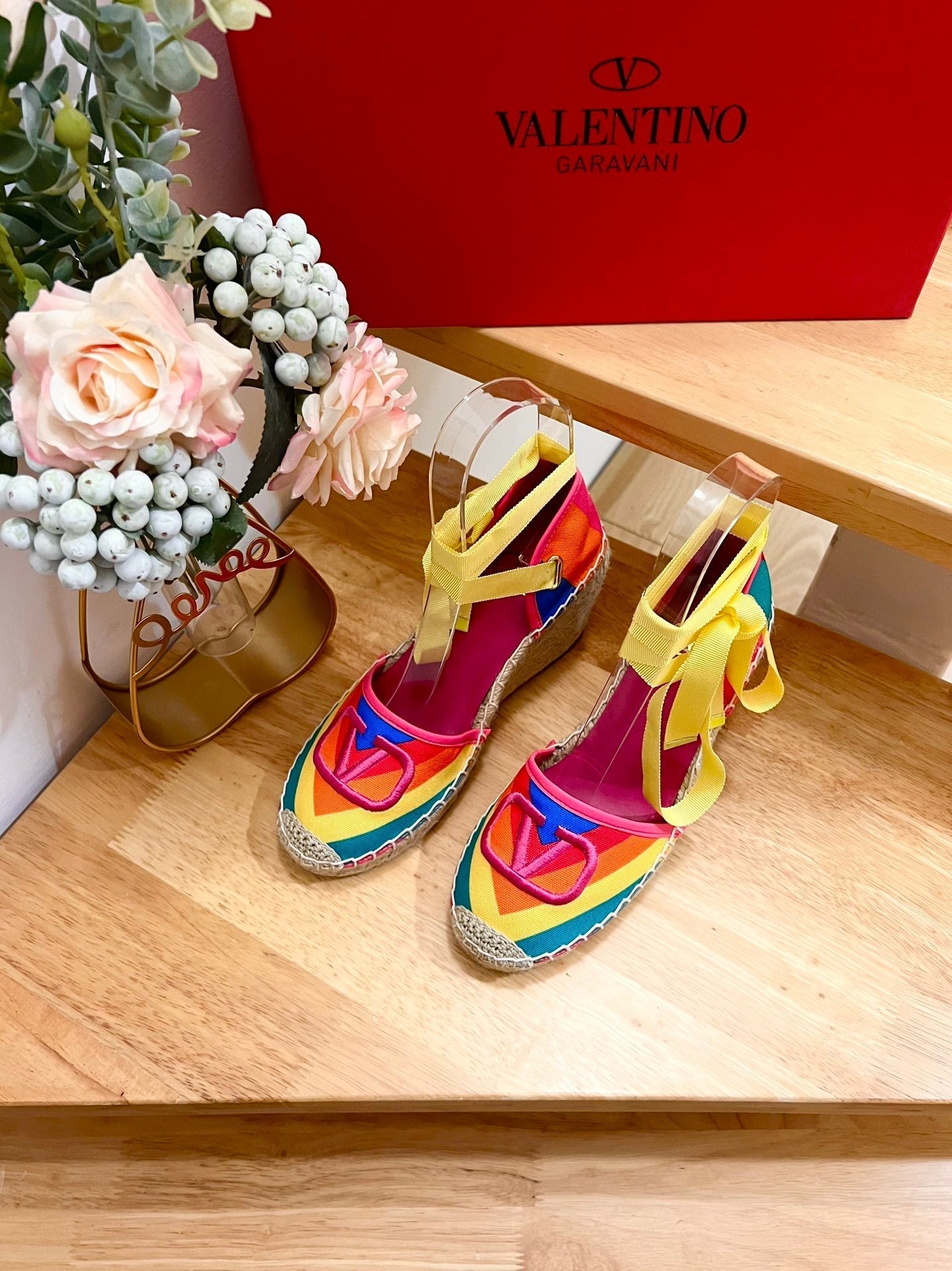 GARAVANI PRINTED COLORFUL CANVAS HIGH SANDAL 95 MM WITH EMBROIDERED LOGO - 35