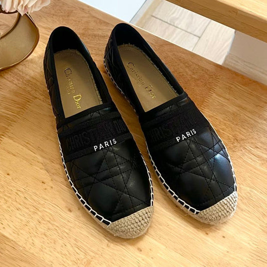 GRANVILLE ESPADRILLE BLACK QUILTED CANNAGE CALFSKIN - 36