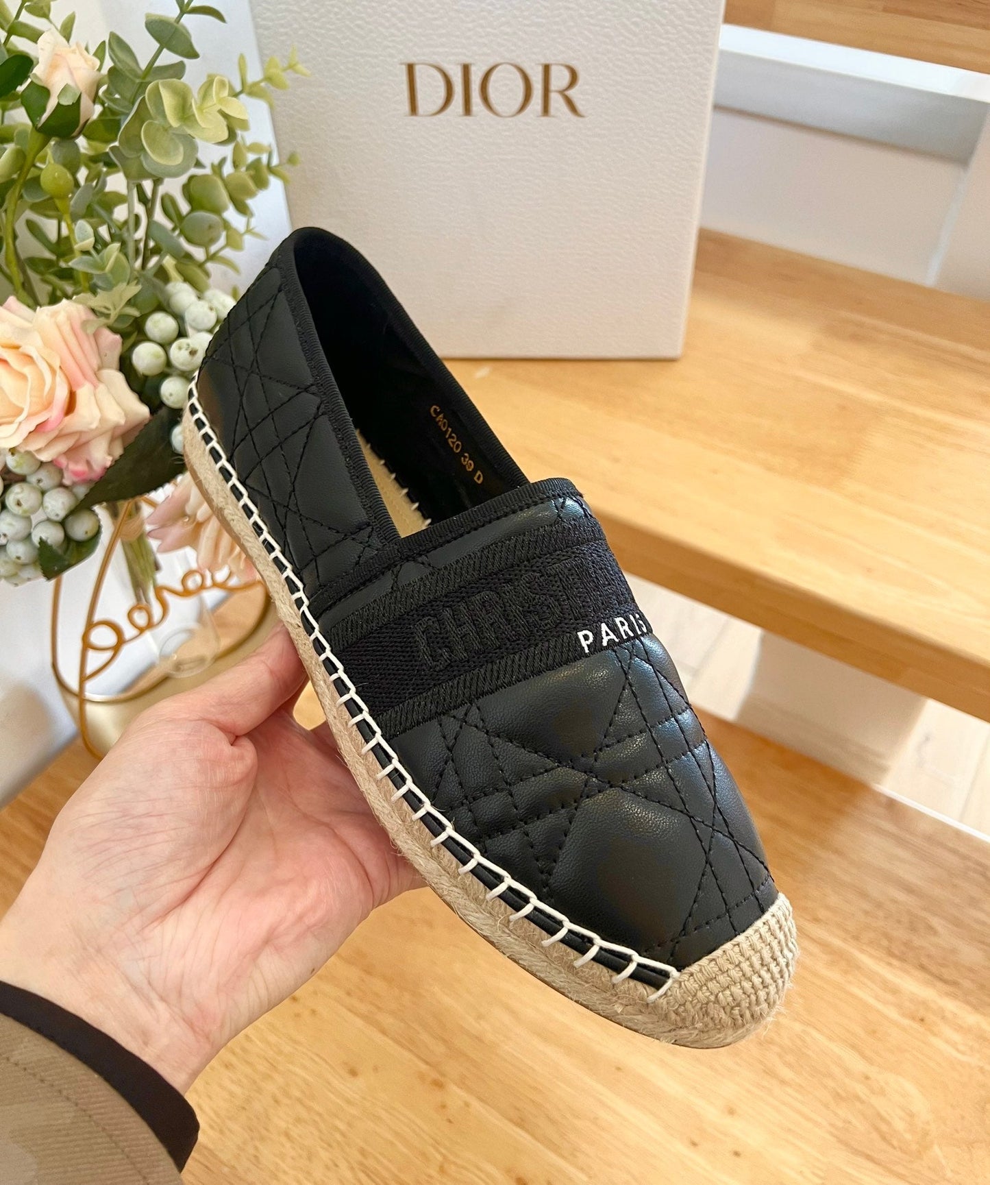 GRANVILLE ESPADRILLE BLACK QUILTED CANNAGE CALFSKIN - 36