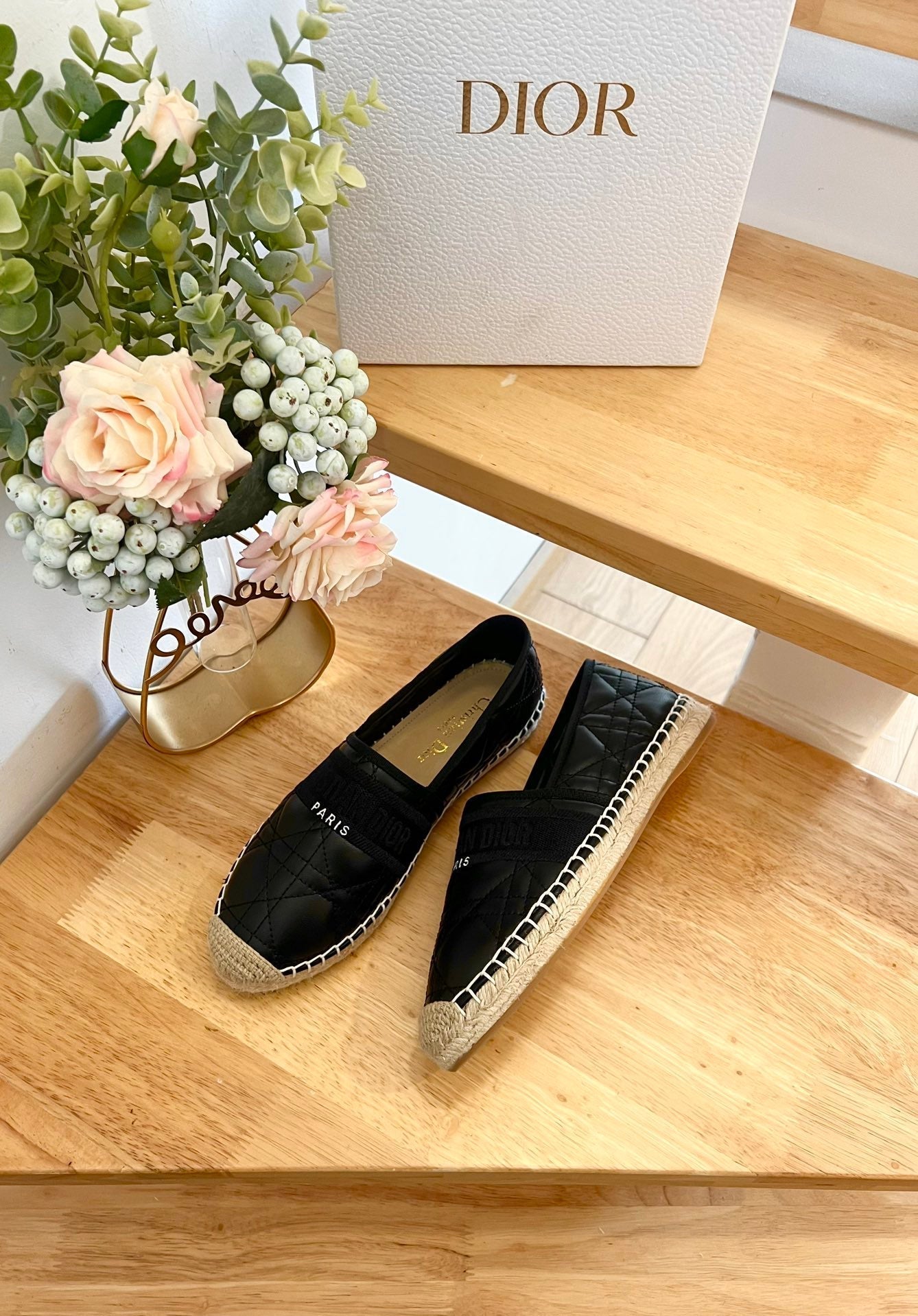 GRANVILLE ESPADRILLE BLACK QUILTED CANNAGE CALFSKIN - 36