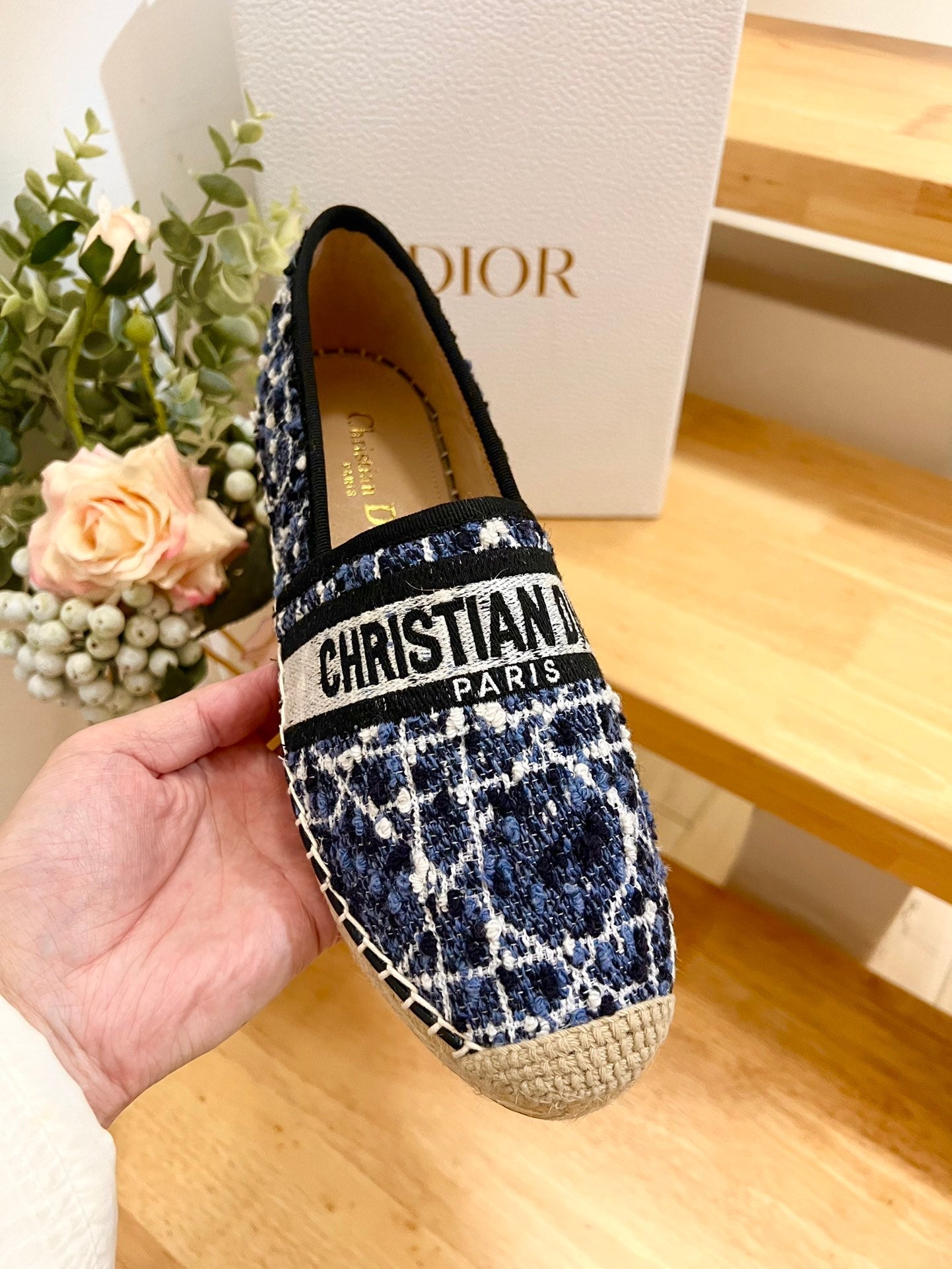 GRANVILLE ESPADRILLE NAVY BLUE OBLIQUE EMBROIDERED COTTON - 36