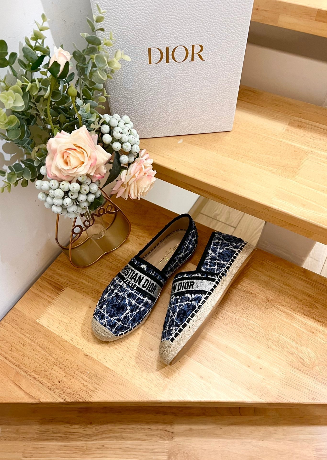 GRANVILLE ESPADRILLE NAVY BLUE OBLIQUE EMBROIDERED COTTON - 36