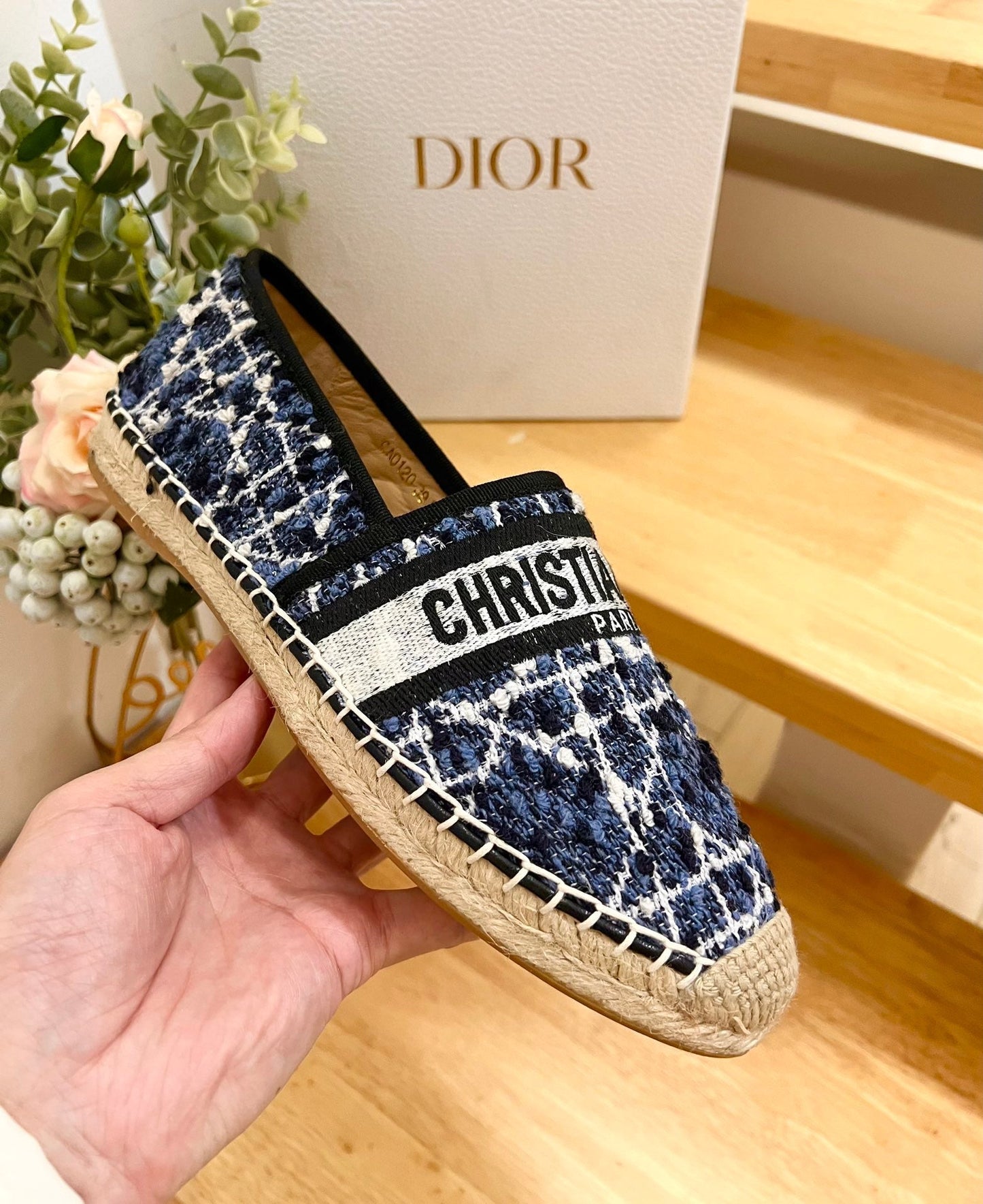 GRANVILLE ESPADRILLE NAVY BLUE OBLIQUE EMBROIDERED COTTON - 36