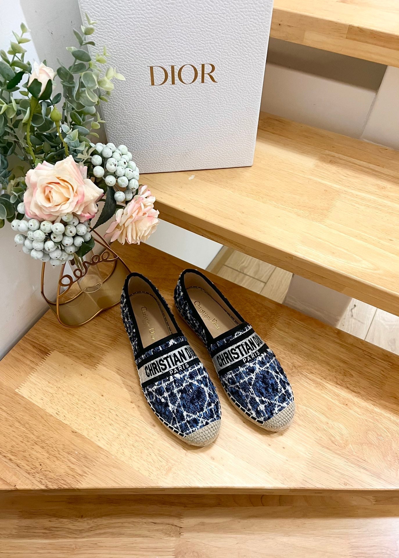 GRANVILLE ESPADRILLE NAVY BLUE OBLIQUE EMBROIDERED COTTON - 36