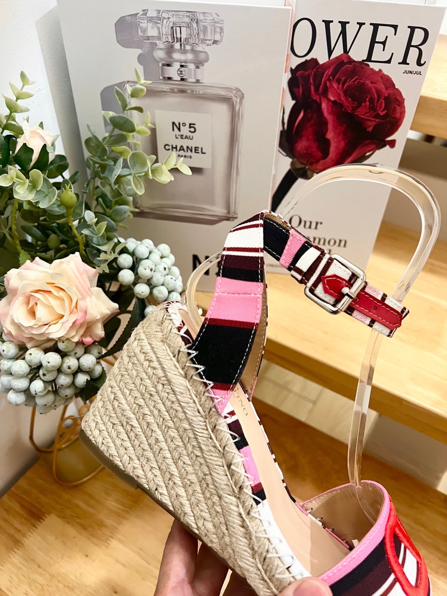 WEDGE SANDALS IN COLORFUL CANVAS 85 MM - 36