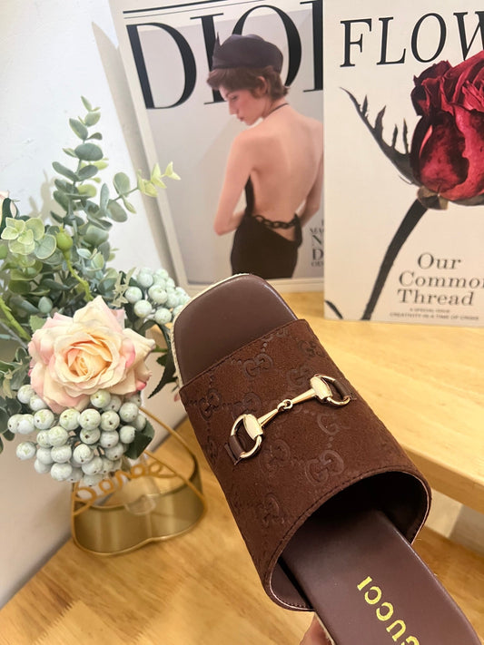 GUCCI 26S WEDGE SANDALS 100 MM IN BROWN SUEDE