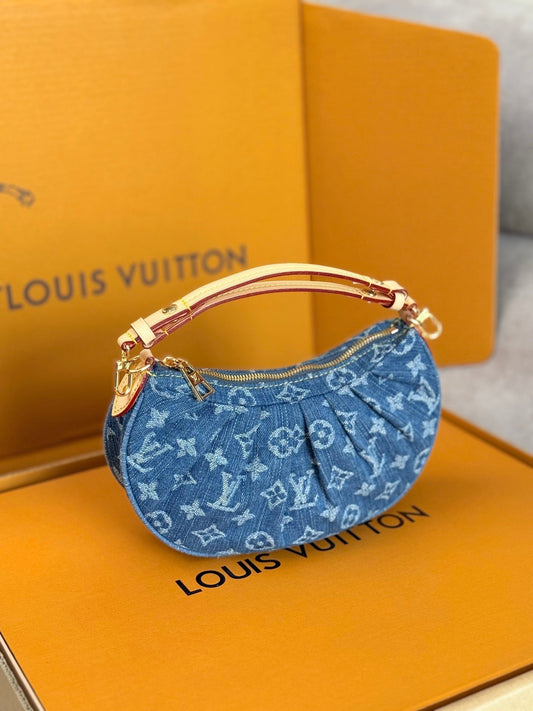 LV 25S ПОШЕТ ДОЛИНА 21 З СИНЬОЇ ДЕНІМОВОЇ ШКІРИ З МОНОГРАМОЮ З ОЗДОБЛЕННЯМ ЗОЛОТОЮ ФУРНІТУРОЮ