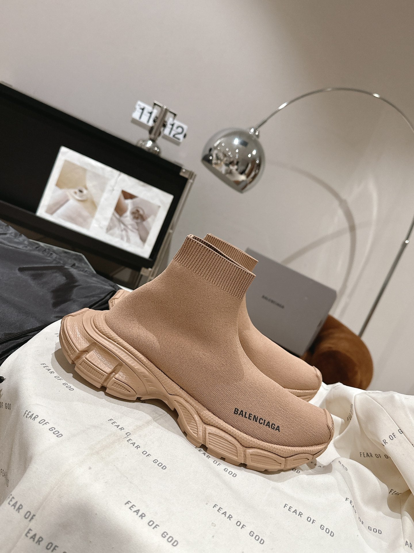 BALENCIAGA 25S SPEED TRAINER SNEAKERS 55 MM IN BEIGE KNIT - 35