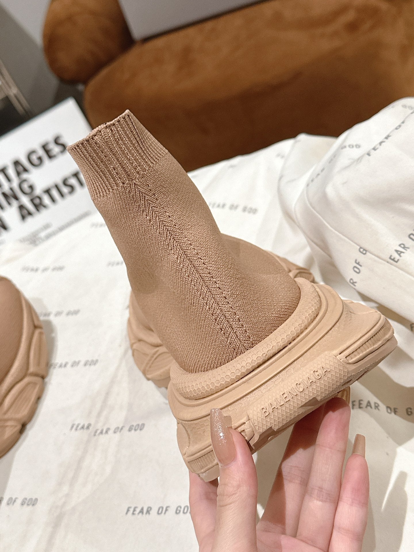 BALENCIAGA 25S SPEED TRAINER SNEAKERS 55 MM IN BEIGE KNIT - 35