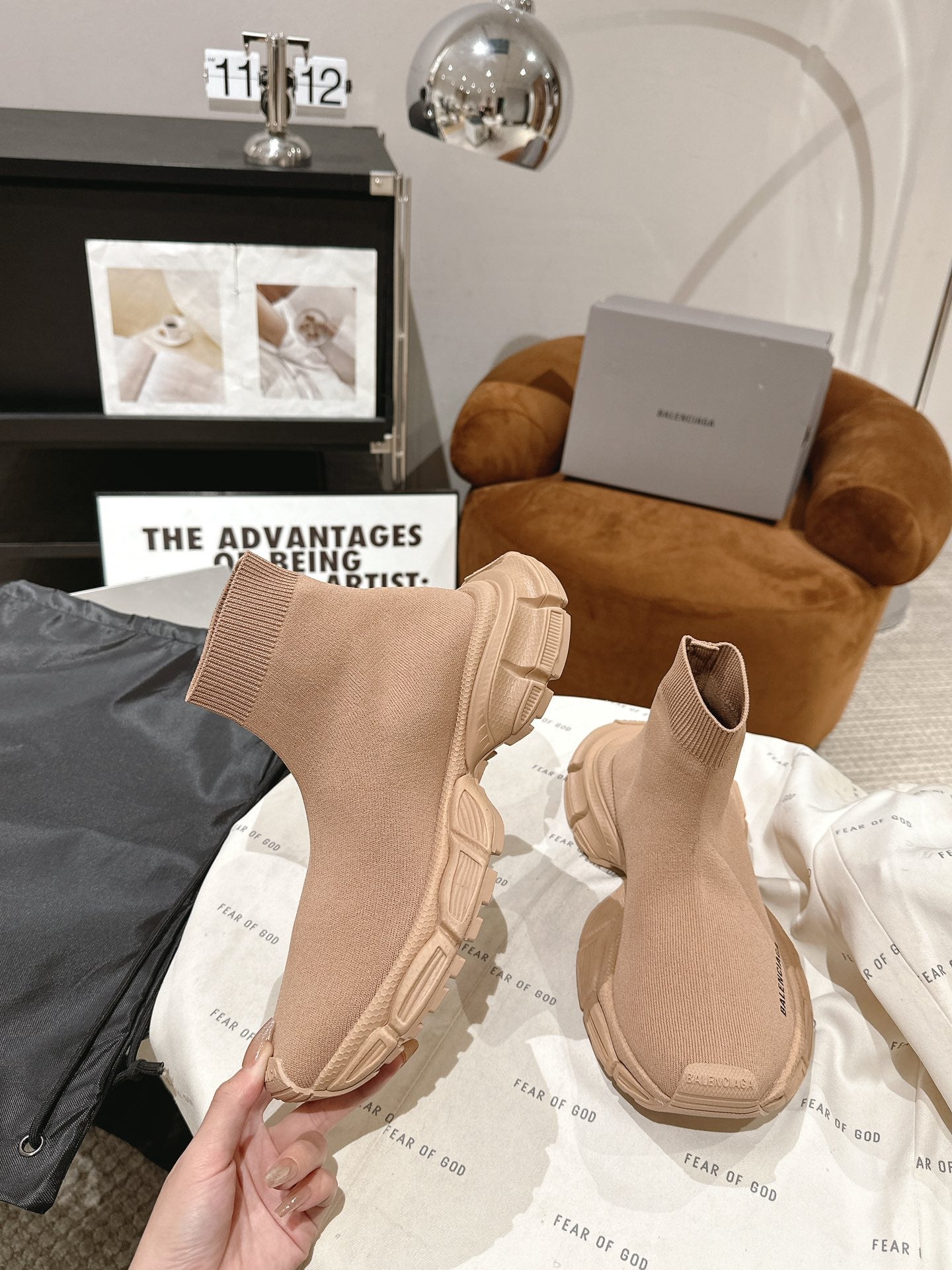 BALENCIAGA 25S SPEED TRAINER SNEAKERS 55 MM IN BEIGE KNIT - 35