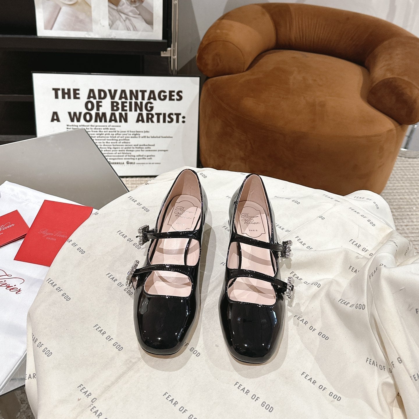 MINI TRES VIVIER STRASS BUCKLE BABIES BALLERINAS IN BLACK PATENT CALFSKIN - 35