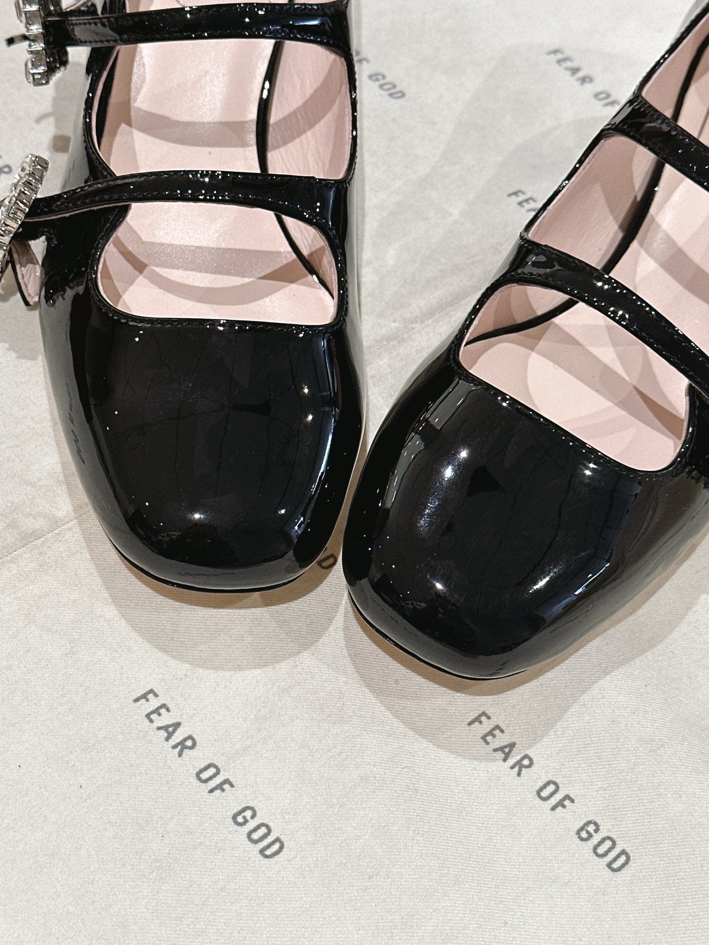 MINI TRES VIVIER STRASS BUCKLE BABIES BALLERINAS IN BLACK PATENT CALFSKIN - 35
