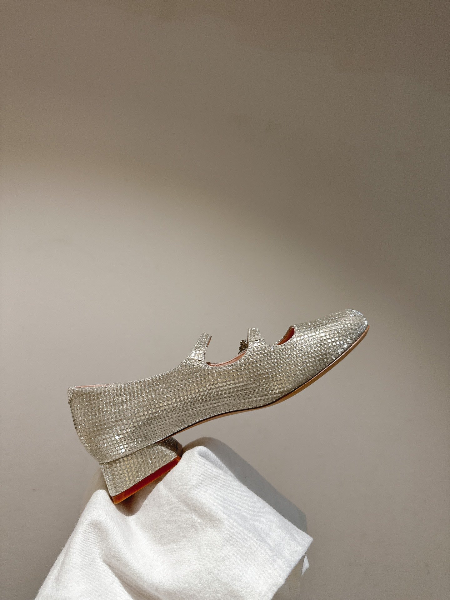 MINI TRES VIVIER STRASS BUCKLE BABIES BALLERINAS IN BEIGE CALFSKIN FULLY EMBELLISHED CRYSTALS - 35