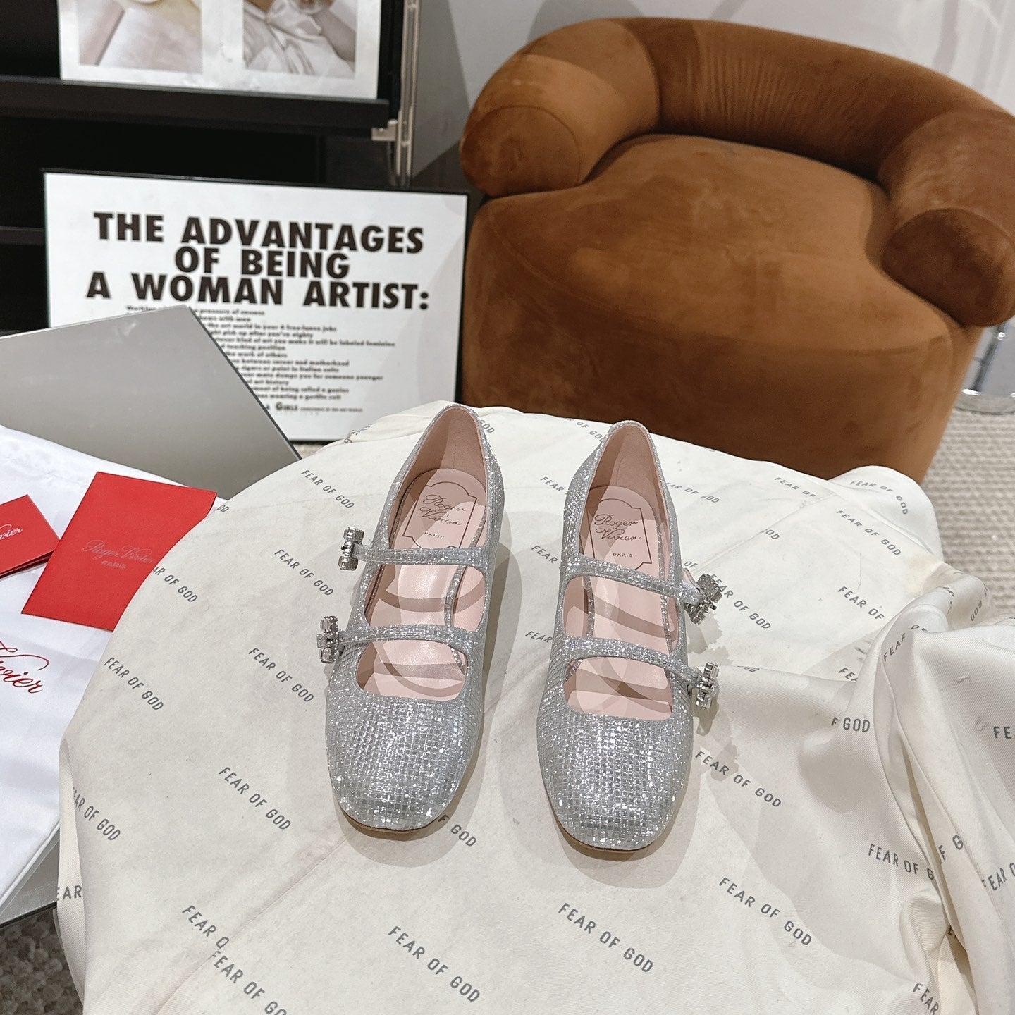 MINI TRES VIVIER STRASS BUCKLE BABIES BALLERINAS IN SILVER CALFSKIN FULLY EMBELLISHED CRYSTALS - 35