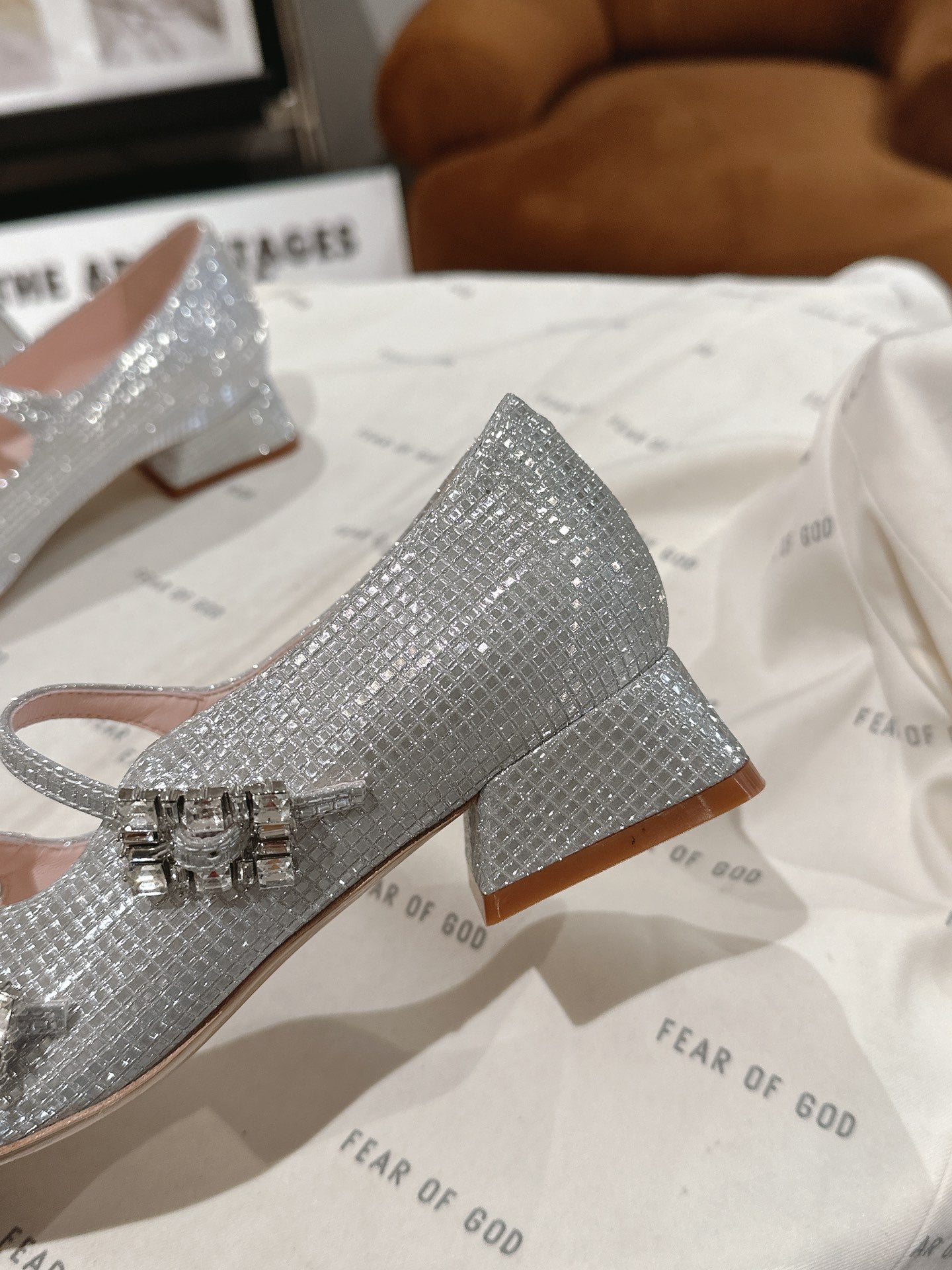MINI TRES VIVIER STRASS BUCKLE BABIES BALLERINAS IN SILVER CALFSKIN FULLY EMBELLISHED CRYSTALS - 35