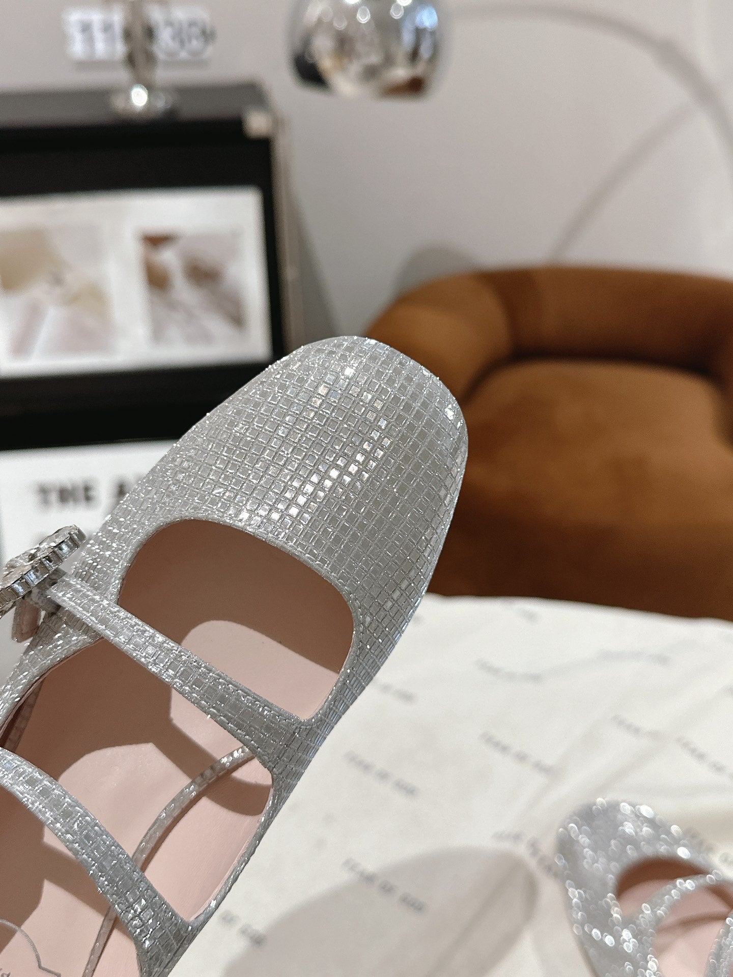 MINI TRES VIVIER STRASS BUCKLE BABIES BALLERINAS IN SILVER CALFSKIN FULLY EMBELLISHED CRYSTALS - 35