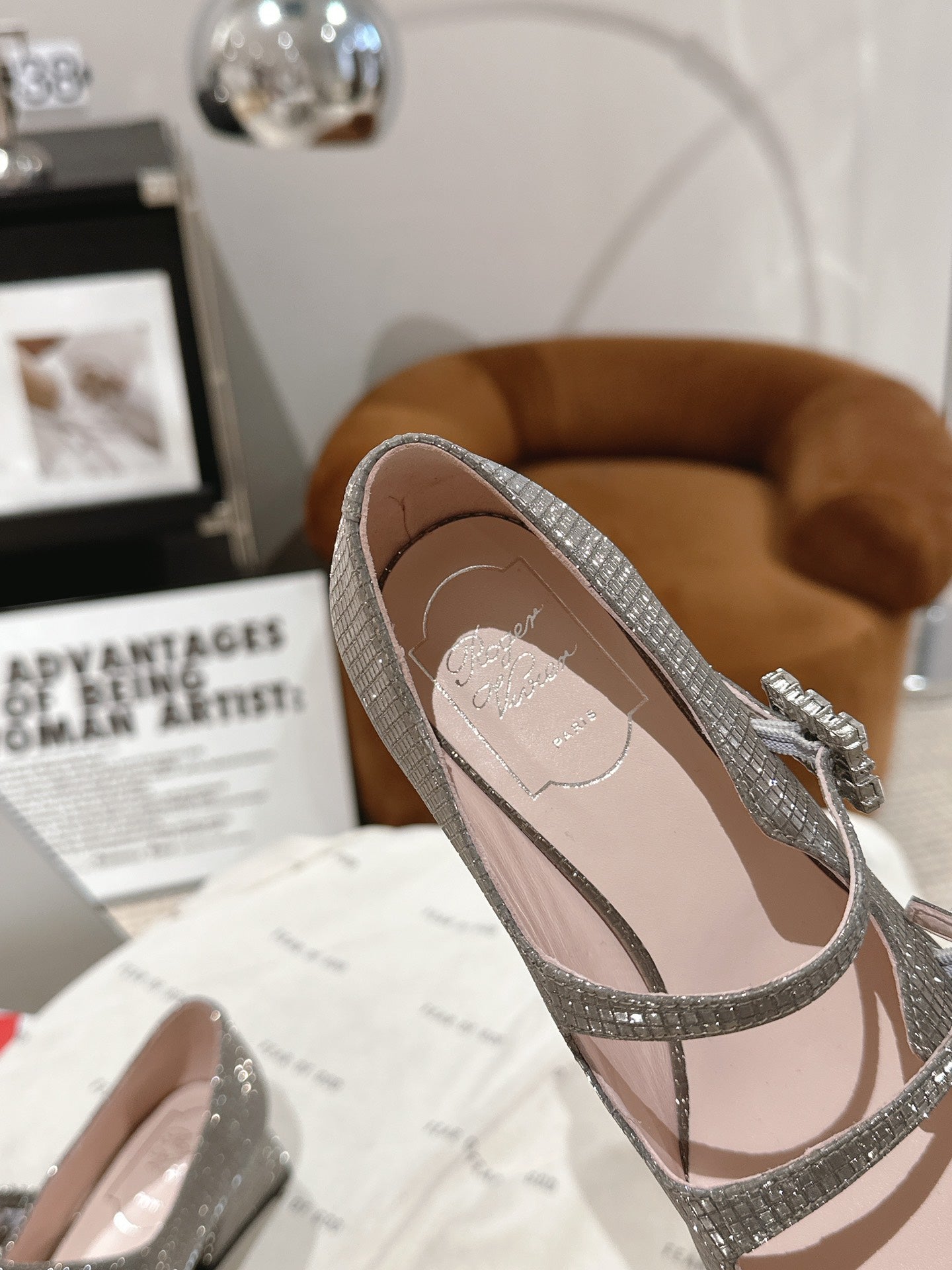 MINI TRES VIVIER STRASS BUCKLE BABIES BALLERINAS IN TAUPE CALFSKIN FULLY EMBELLISHED CRYSTALS - 35