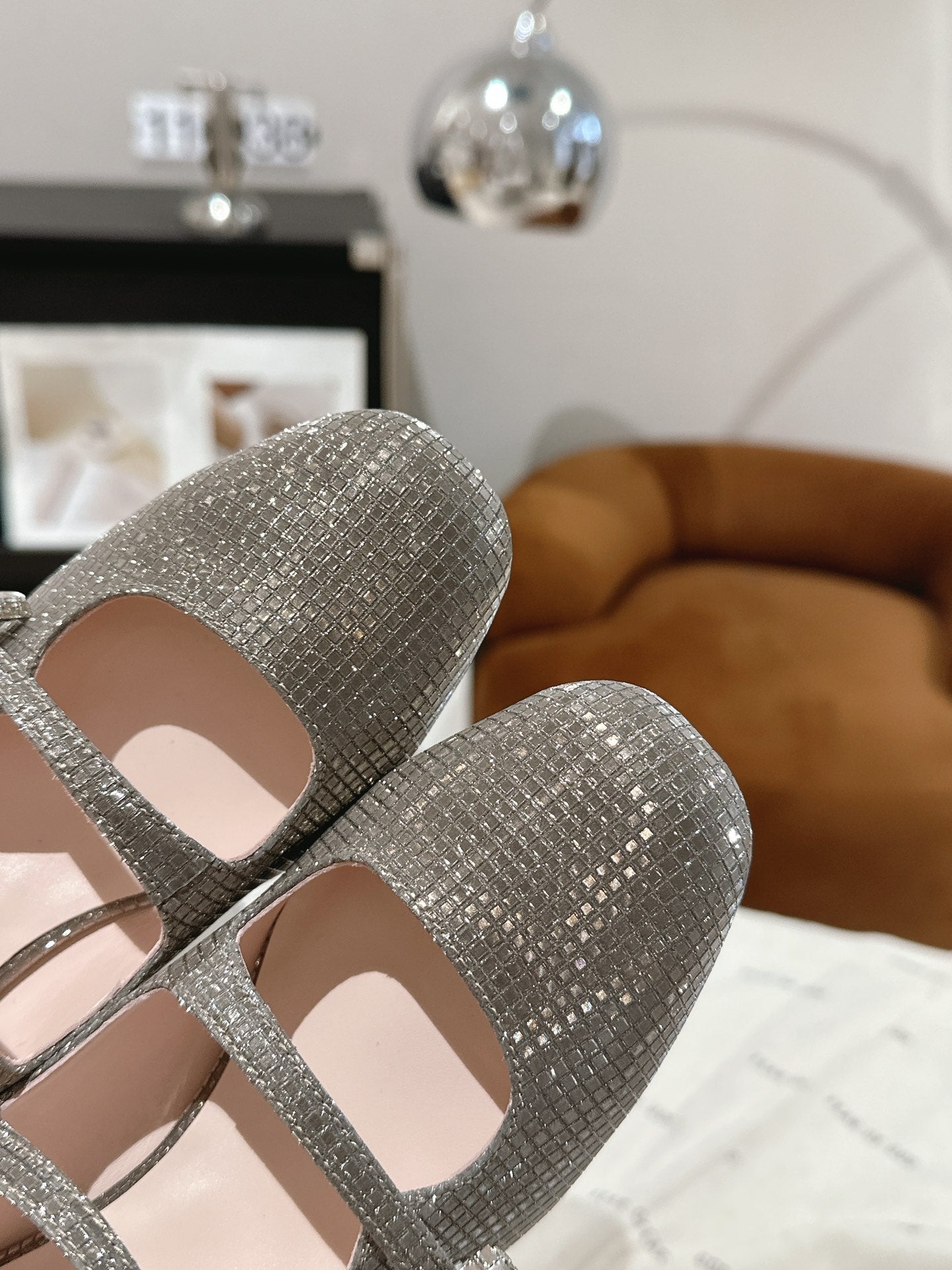 MINI TRES VIVIER STRASS BUCKLE BABIES BALLERINAS IN TAUPE CALFSKIN FULLY EMBELLISHED CRYSTALS - 35