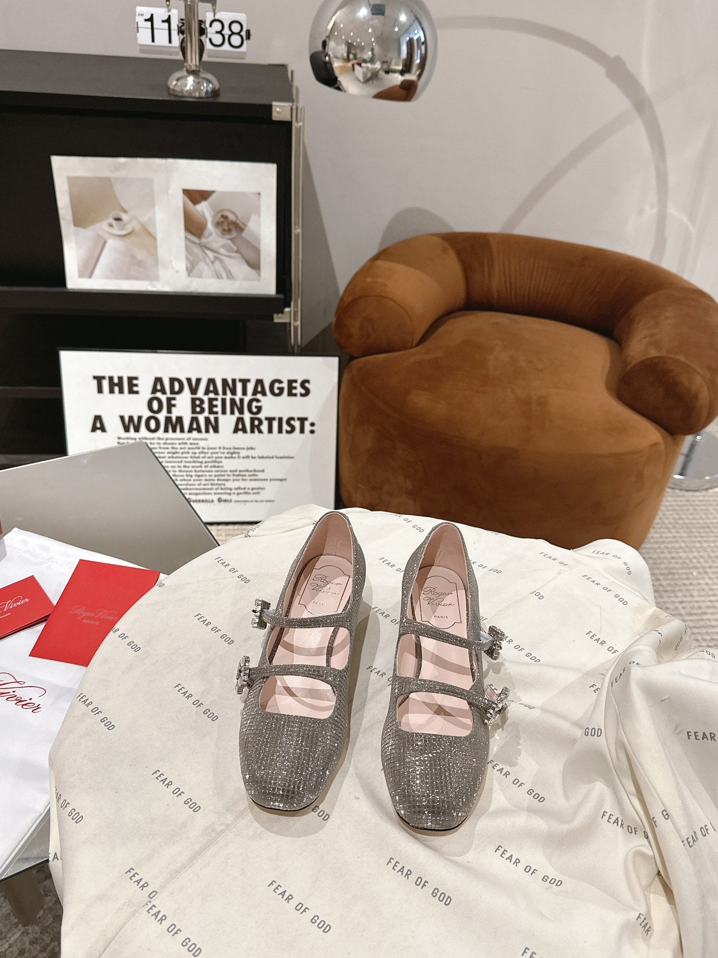 MINI TRES VIVIER STRASS BUCKLE BABIES BALLERINAS IN TAUPE CALFSKIN FULLY EMBELLISHED CRYSTALS - 35