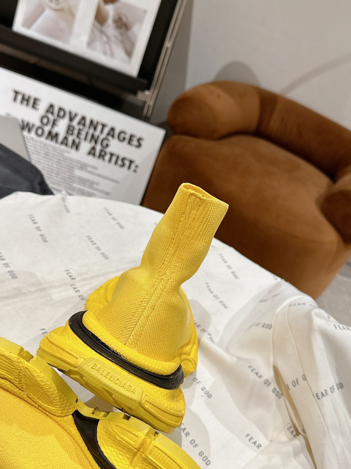BALENCIAGA 25S SPEED TRAINER SNEAKERS 55 MM IN YELLOW AND BLACK KNIT - 35