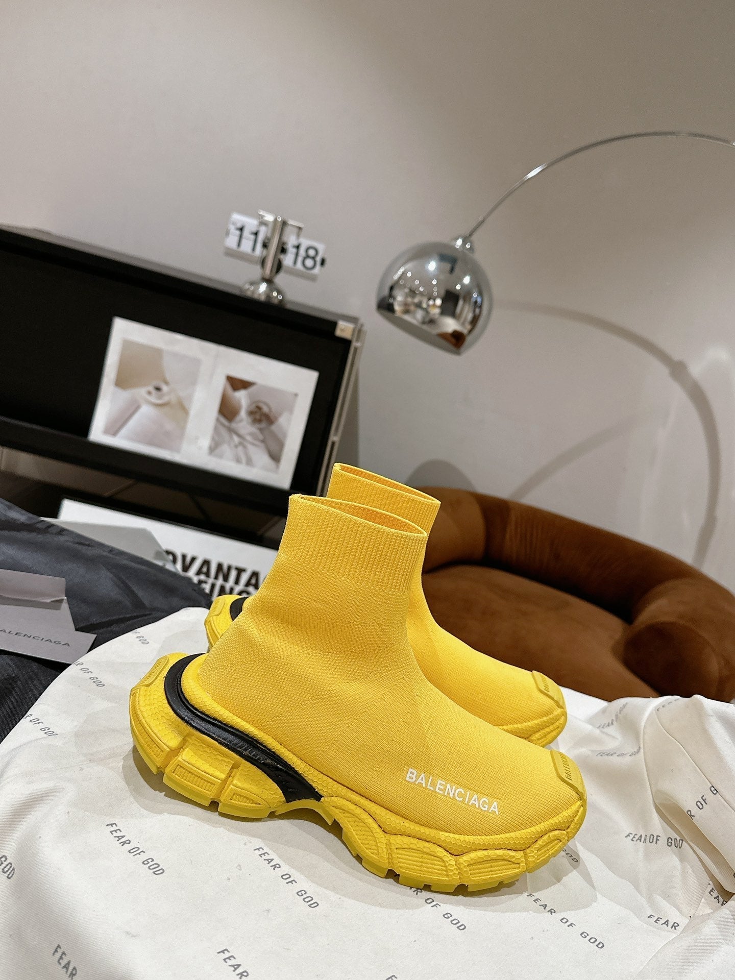 BALENCIAGA 25S SPEED TRAINER SNEAKERS 55 MM IN YELLOW AND BLACK KNIT - 35