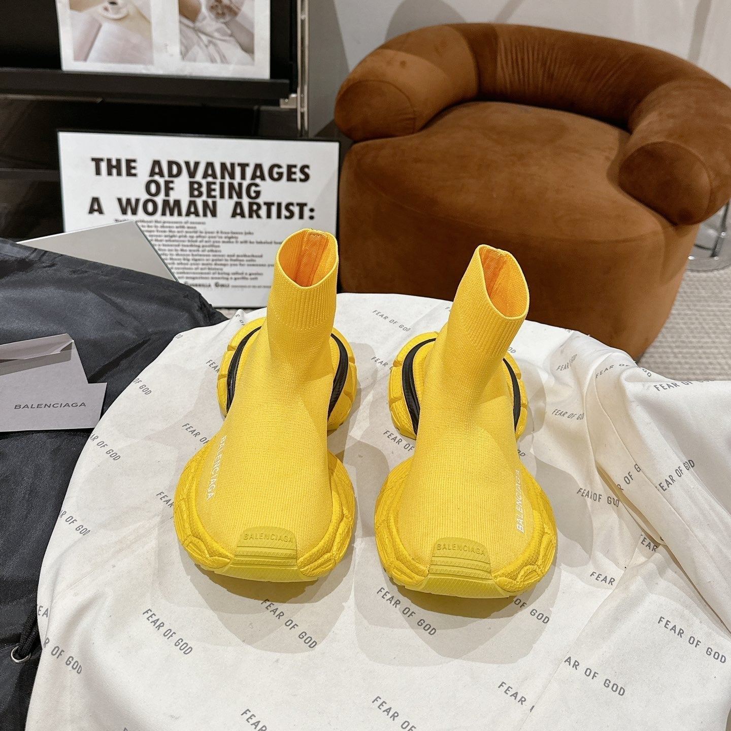 BALENCIAGA 25S SPEED TRAINER SNEAKERS 55 MM IN YELLOW AND BLACK KNIT - 35