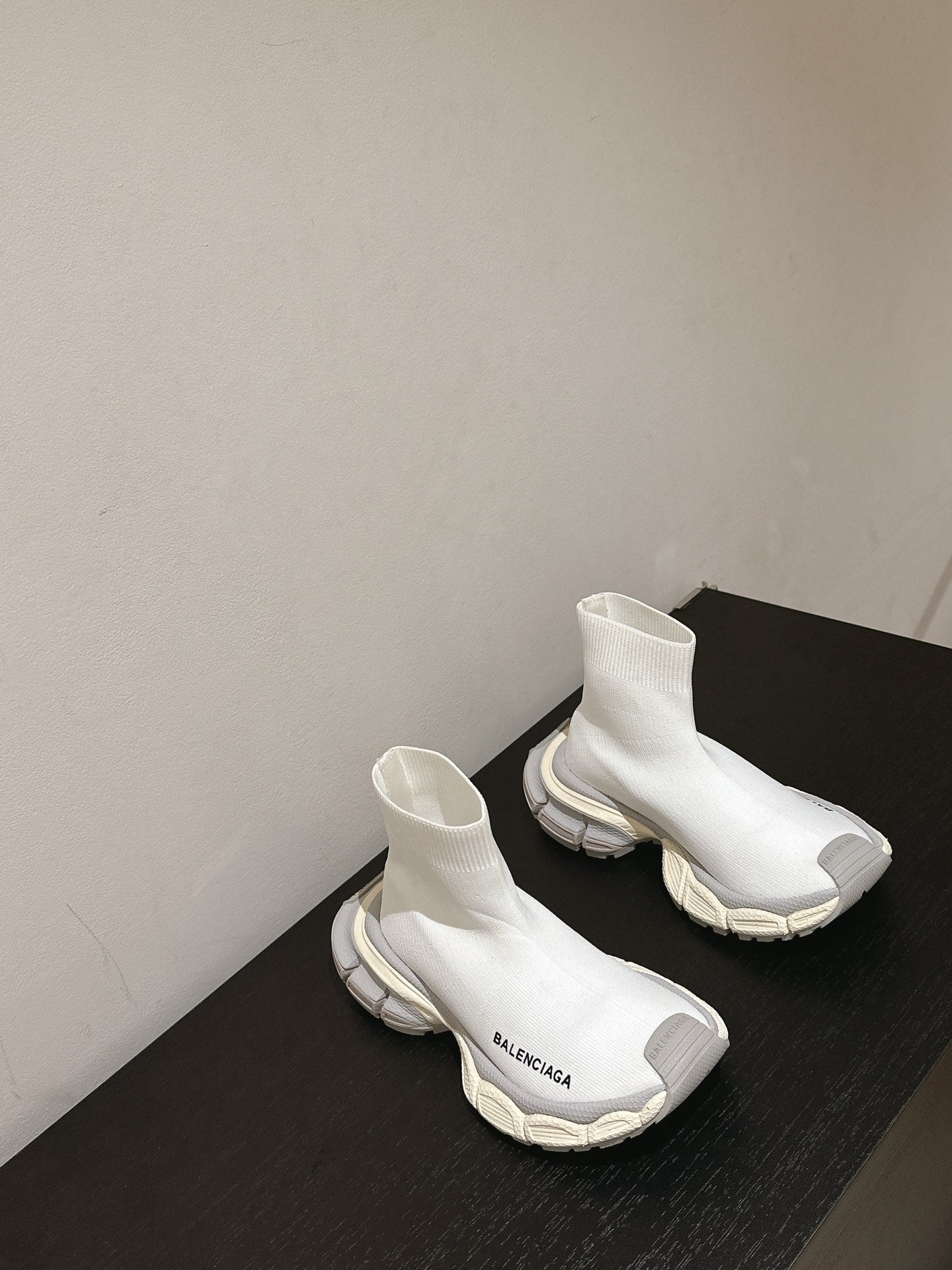 BALENCIAGA 25S SPEED TRAINER SNEAKERS 55 MM IN WHITE AND GREY KNIT - 35