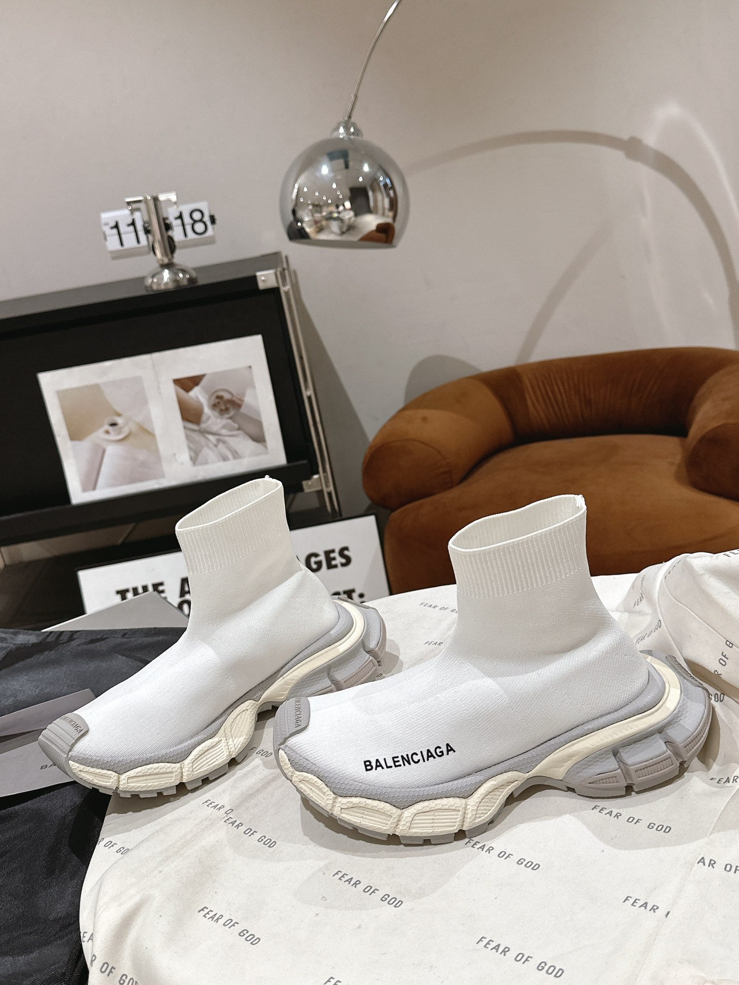 BALENCIAGA 25S SPEED TRAINER SNEAKERS 55 MM IN WHITE AND GREY KNIT - 35