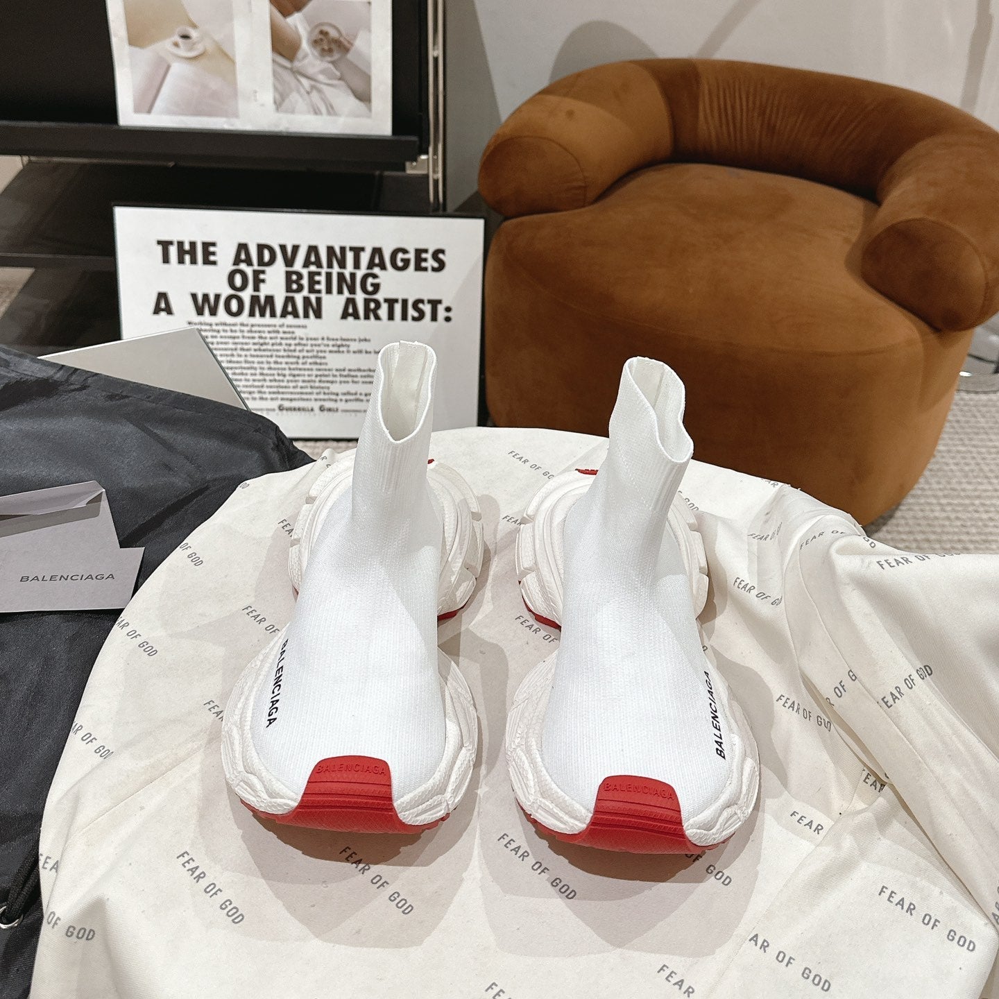 BALENCIAGA 25S SPEED TRAINER SNEAKERS 55 MM IN WHITE AND RED KNIT - 35