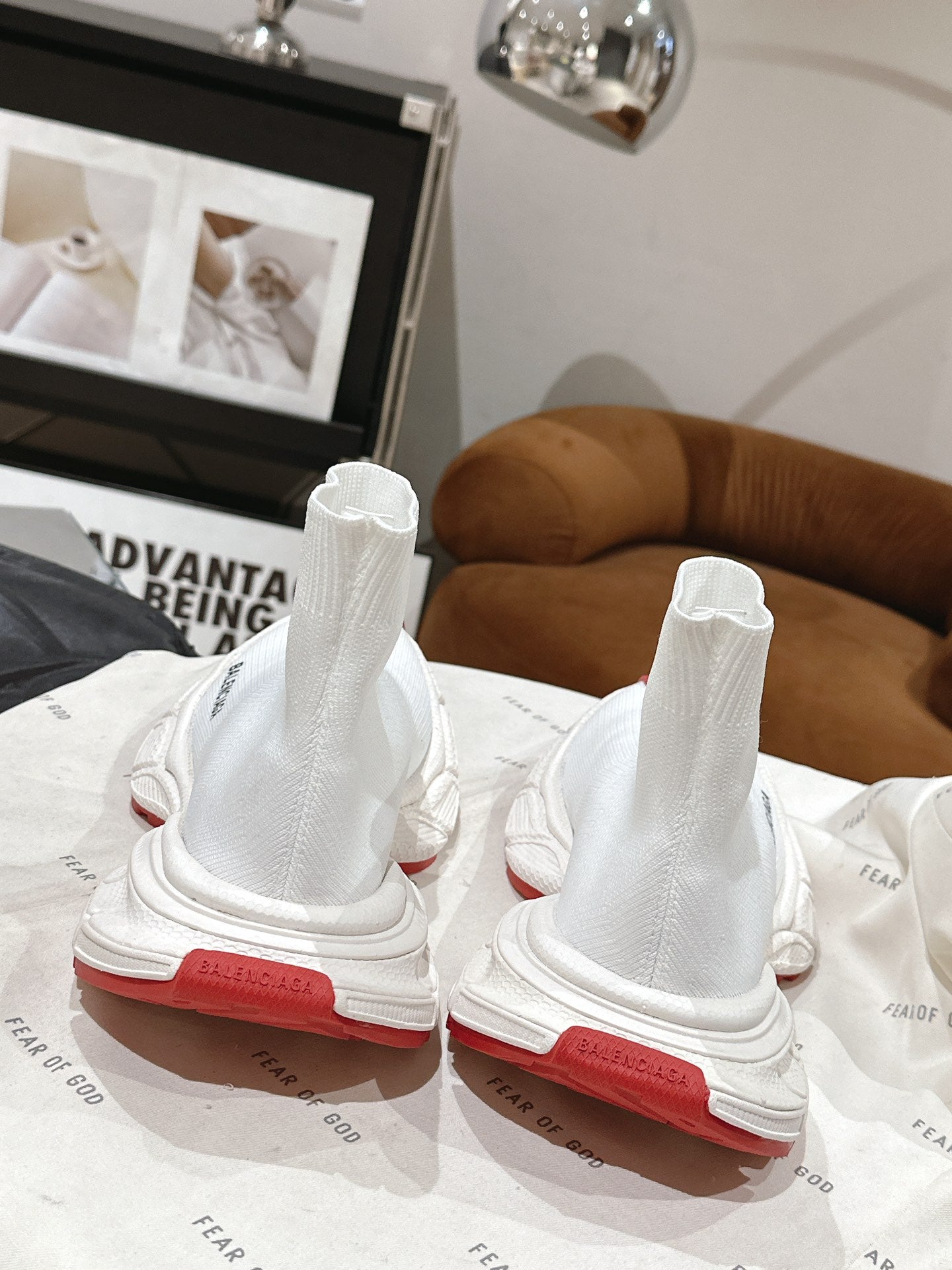 BALENCIAGA 25S SPEED TRAINER SNEAKERS 55 MM IN WHITE AND RED KNIT - 35