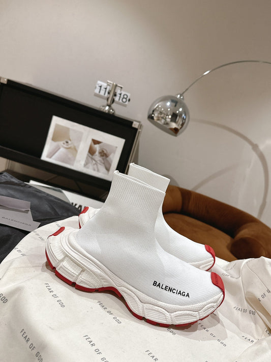 BALENCIAGA 25S SPEED TRAINER SNEAKERS 55 MM IN WHITE AND RED KNIT - 35