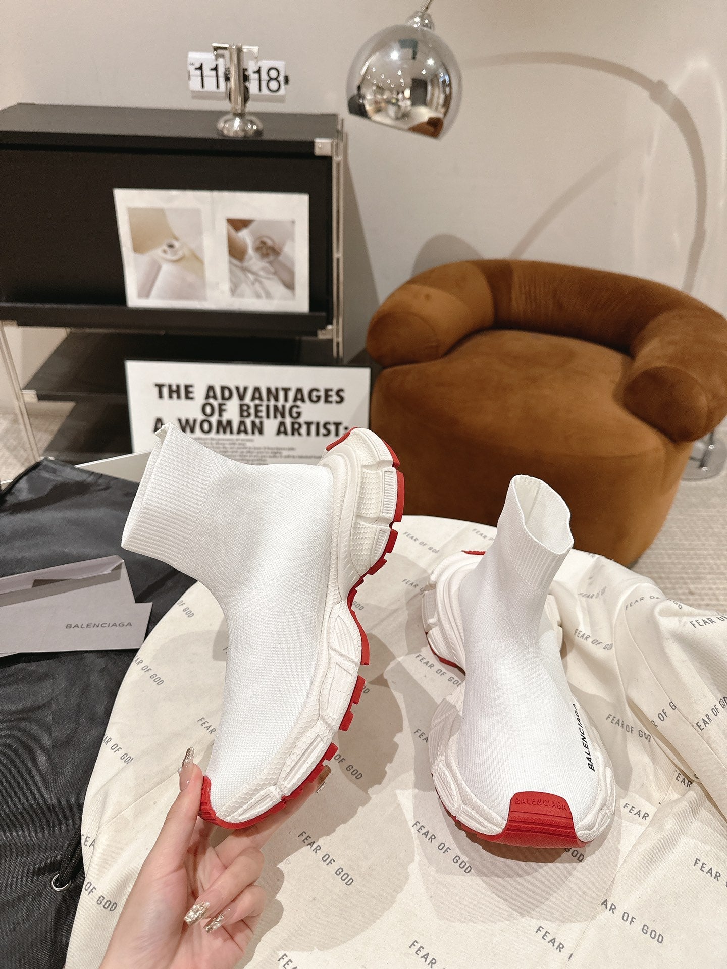 BALENCIAGA 25S SPEED TRAINER SNEAKERS 55 MM IN WHITE AND RED KNIT - 35